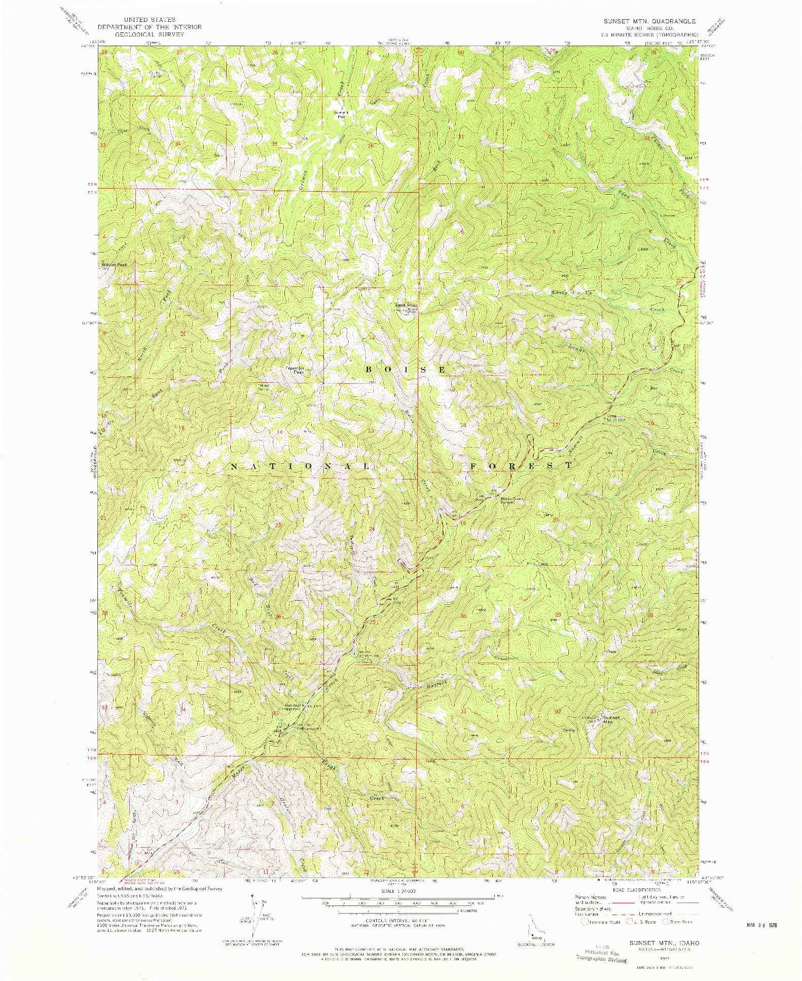 USGS 1:24000-SCALE QUADRANGLE FOR SUNSET MTN., ID 1972