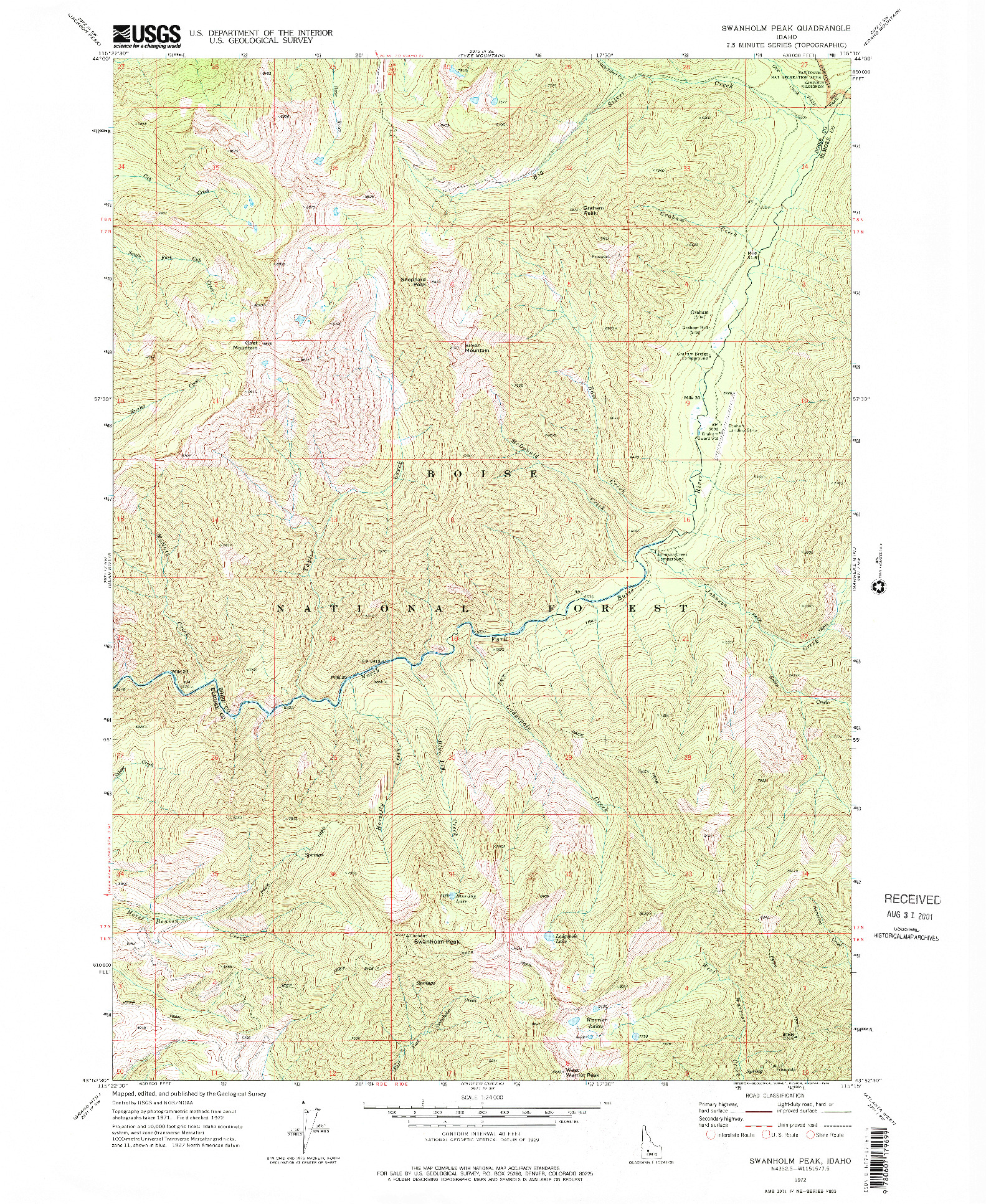 USGS 1:24000-SCALE QUADRANGLE FOR SWANHOLM PEAK, ID 1972