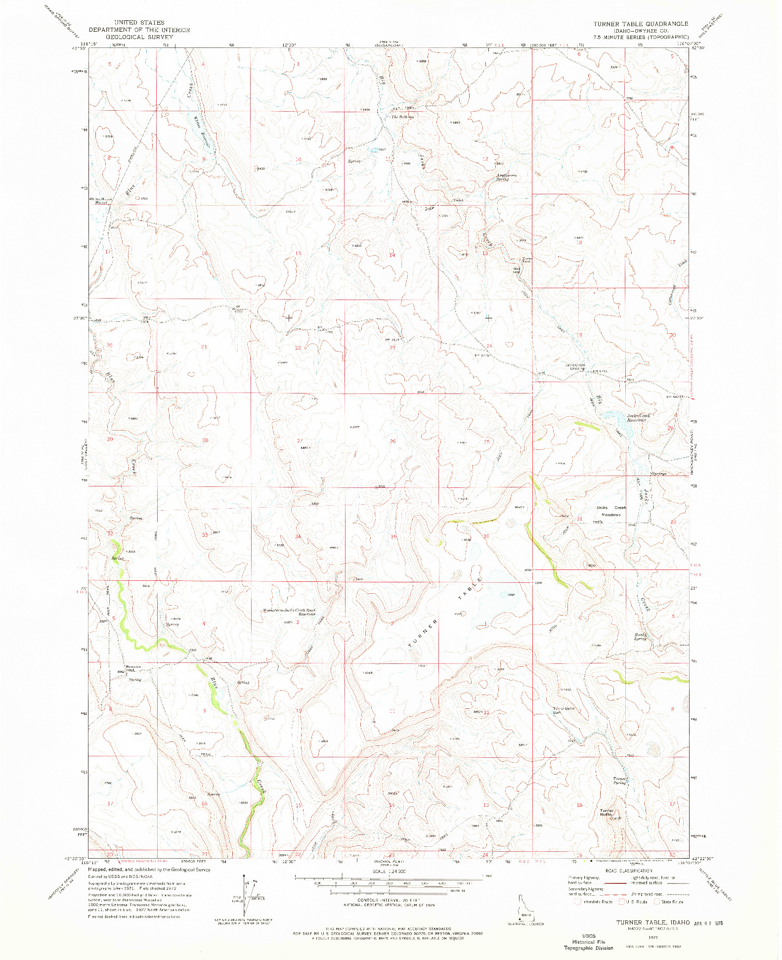 USGS 1:24000-SCALE QUADRANGLE FOR TURNER TABLE, ID 1972