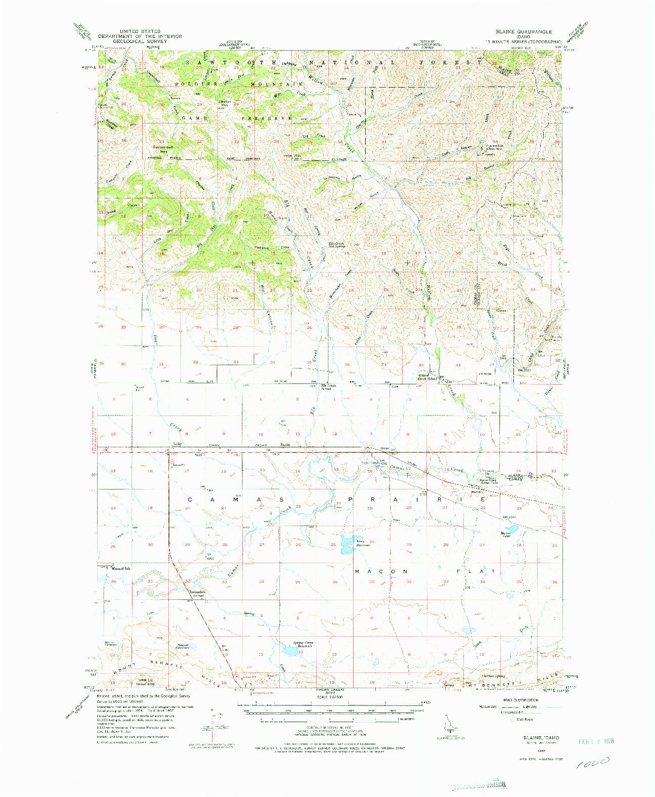 USGS 1:62500-SCALE QUADRANGLE FOR BLAINE, ID 1957