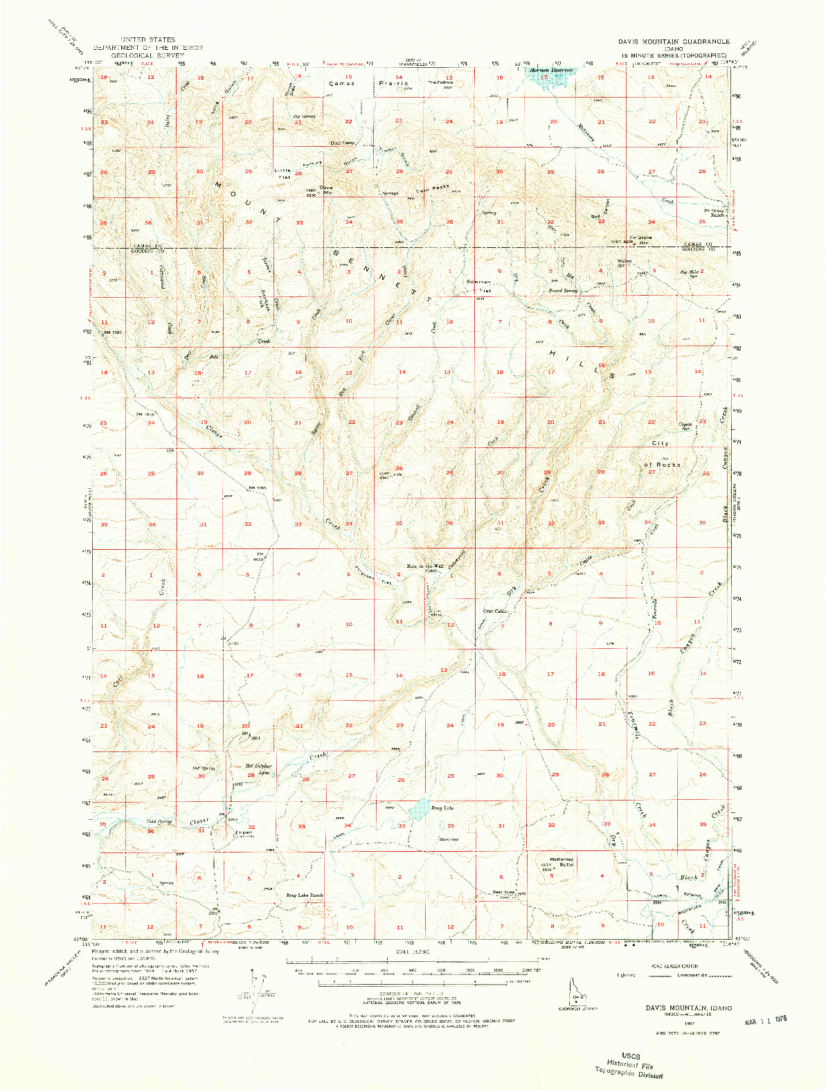 USGS 1:62500-SCALE QUADRANGLE FOR DAVIS MOUNTAIN, ID 1957