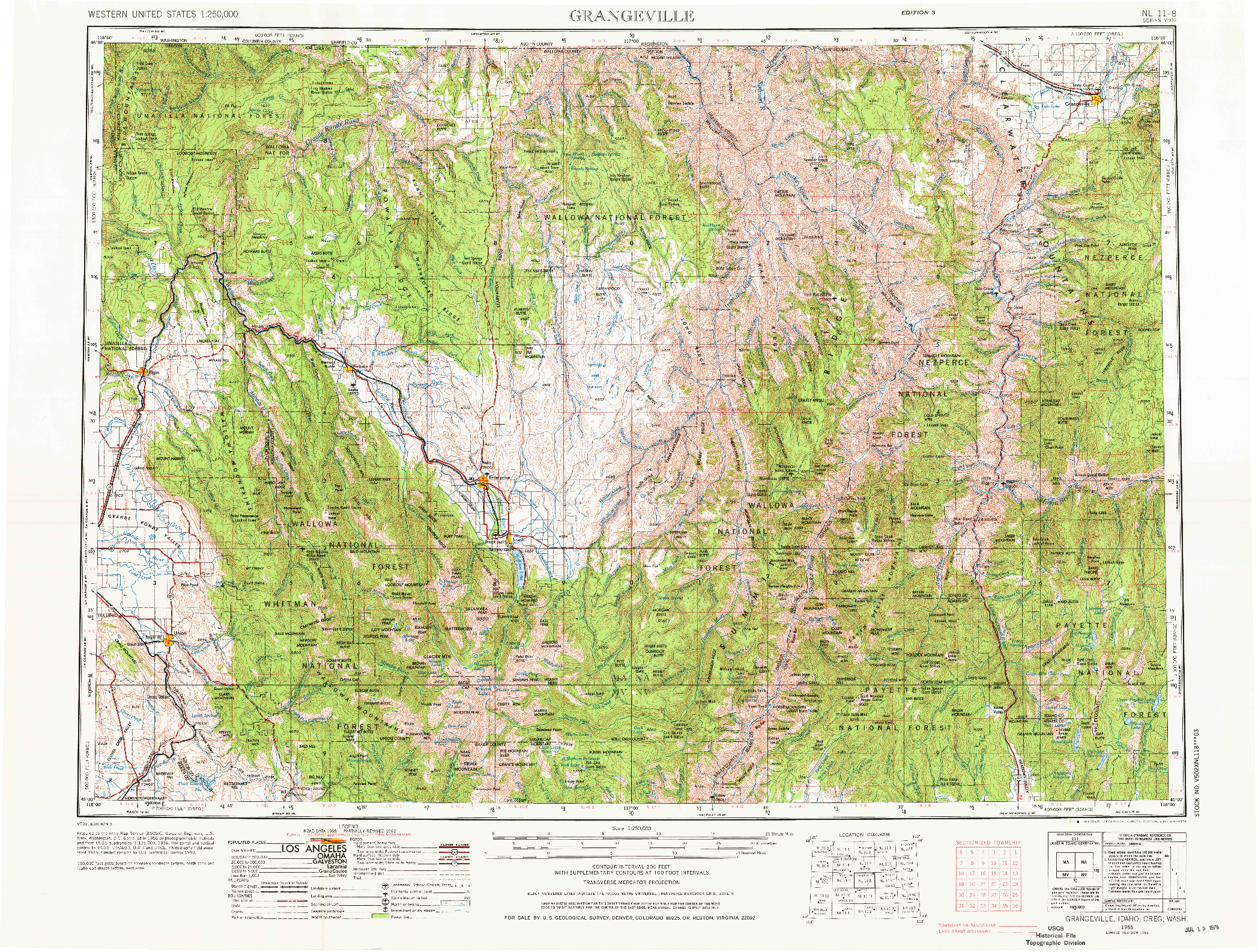 USGS 1:250000-SCALE QUADRANGLE FOR GRANGEVILLE, ID 1955