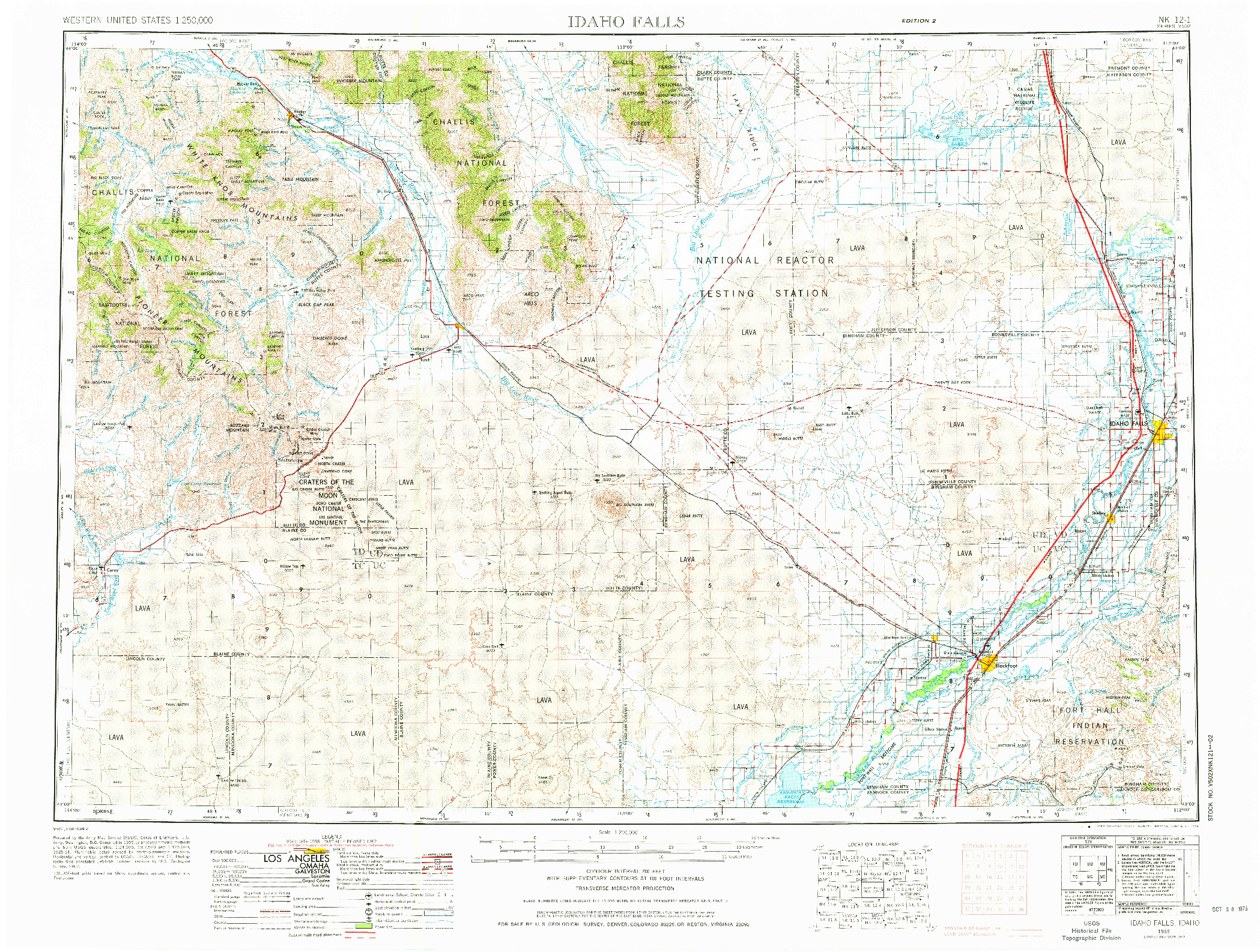 USGS 1:250000-SCALE QUADRANGLE FOR IDAHO FALLS, ID 1955