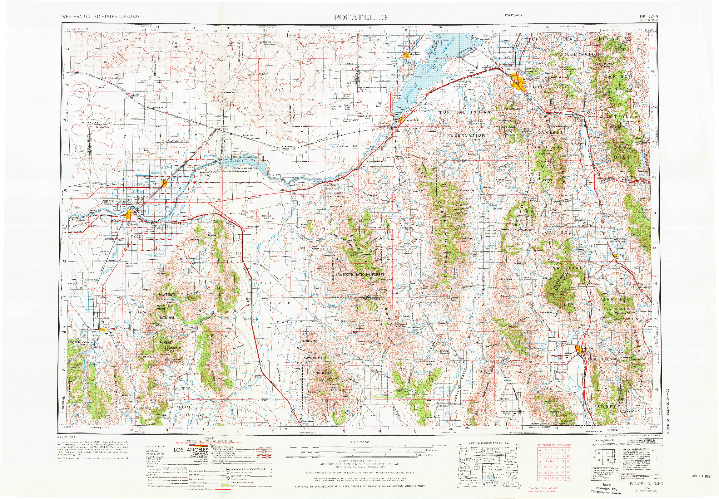 USGS 1:250000-SCALE QUADRANGLE FOR POCATELLO, ID 1954