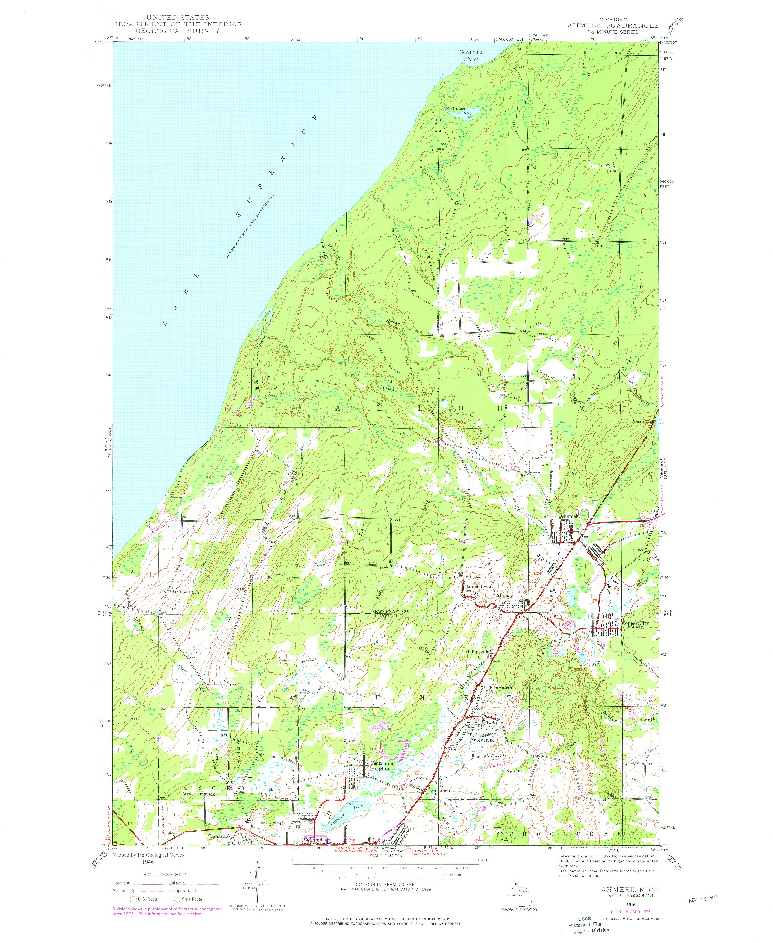 USGS 1:24000-SCALE QUADRANGLE FOR AHMEEK, MI 1946