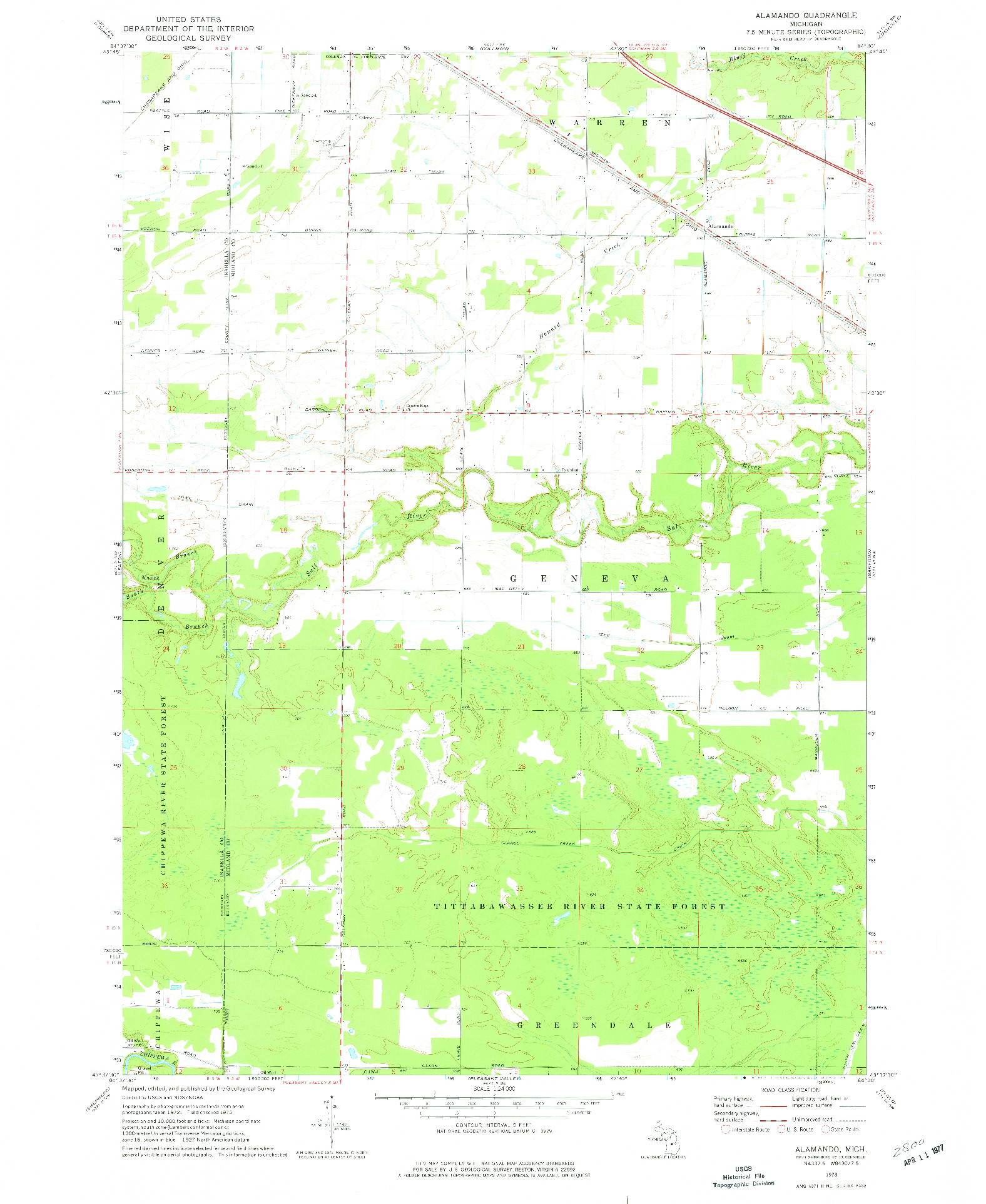 USGS 1:24000-SCALE QUADRANGLE FOR ALAMANDO, MI 1973