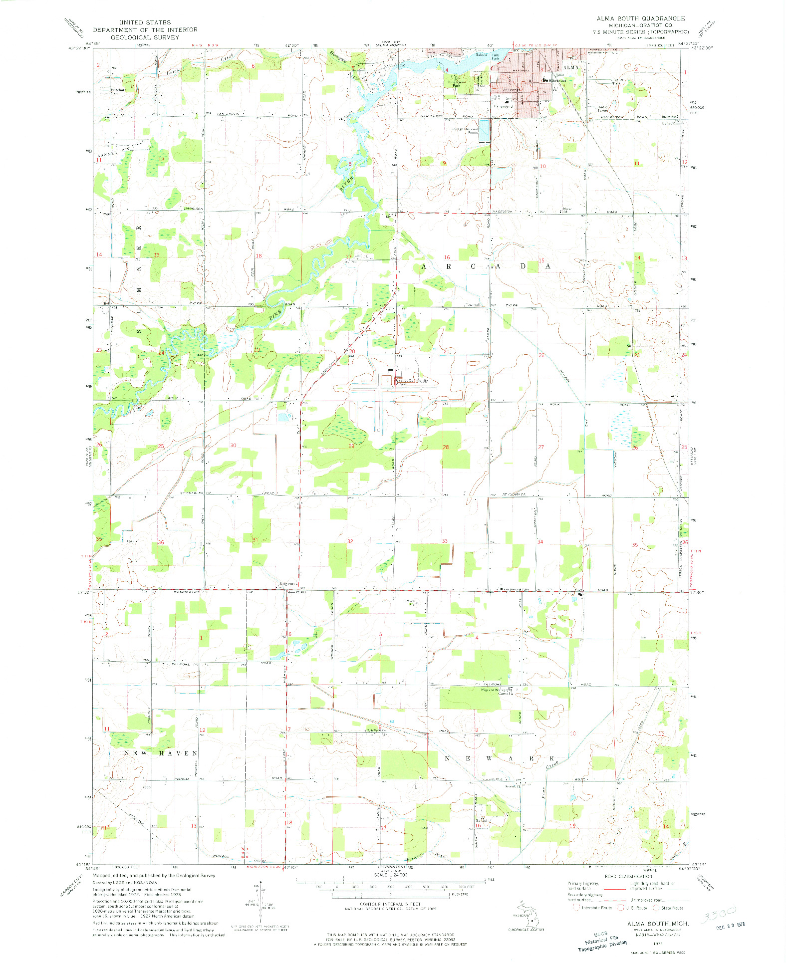 USGS 1:24000-SCALE QUADRANGLE FOR ALMA SOUTH, MI 1973