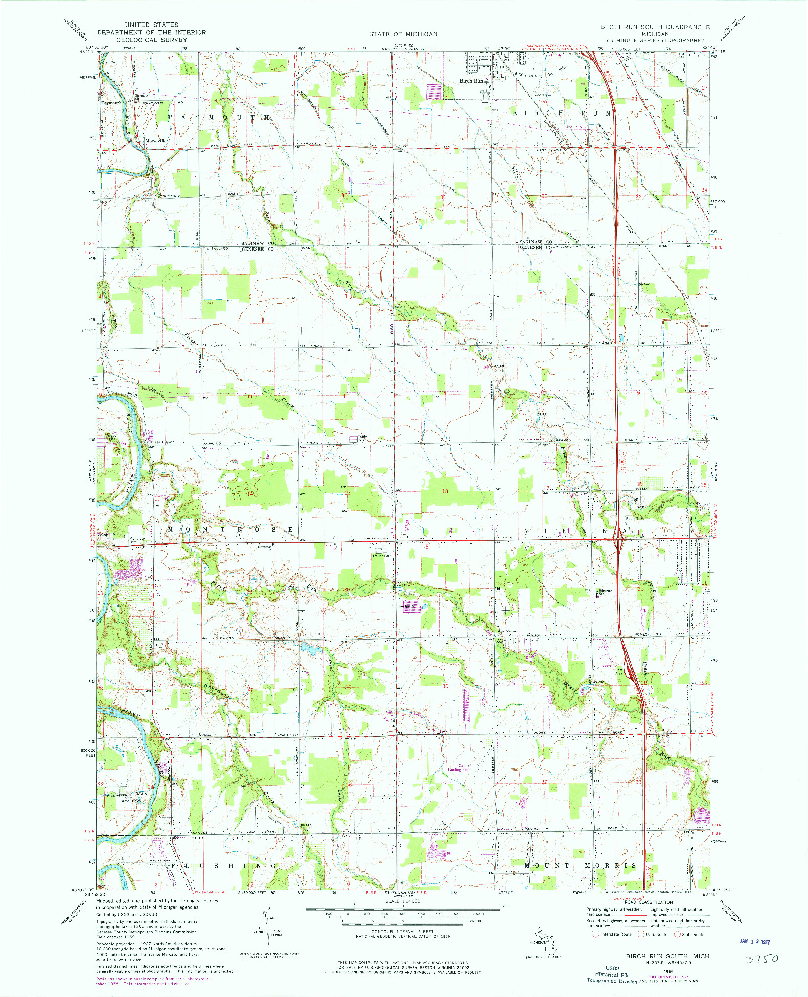 USGS 1:24000-SCALE QUADRANGLE FOR BIRCH RUN SOUTH, MI 1969