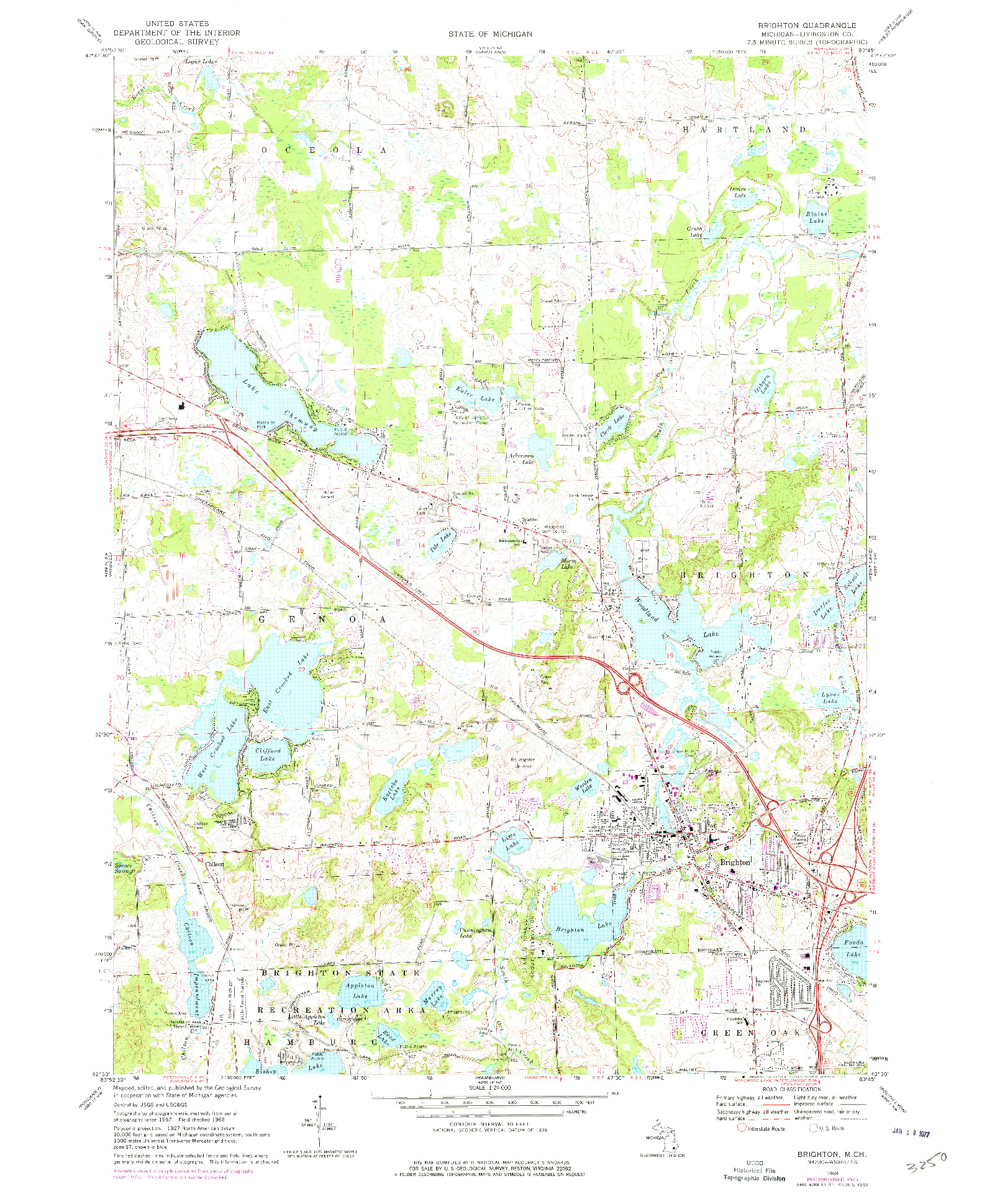 USGS 1:24000-SCALE QUADRANGLE FOR BRIGHTON, MI 1968