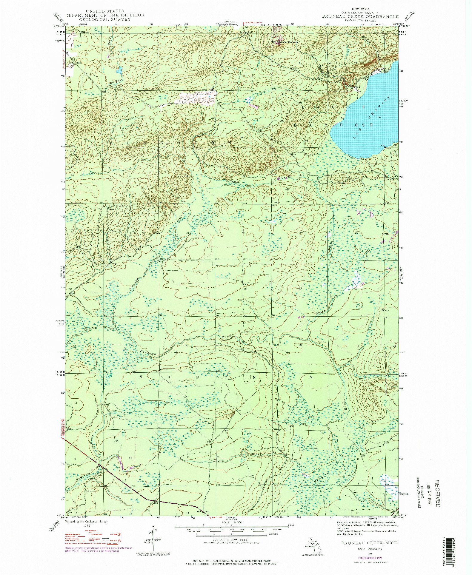 USGS 1:24000-SCALE QUADRANGLE FOR BRUNEAU CREEK, MI 1946