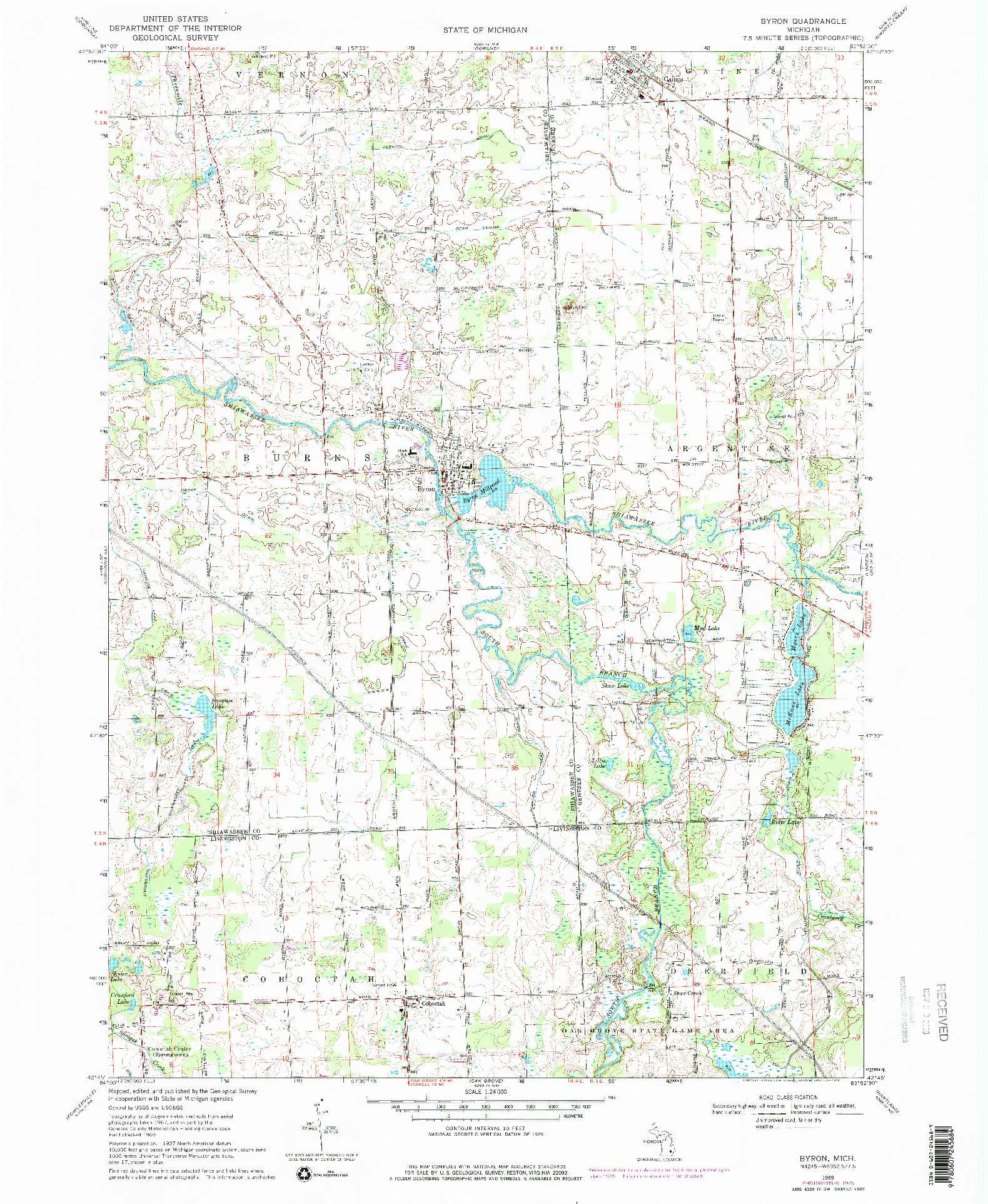 USGS 1:24000-SCALE QUADRANGLE FOR BYRON, MI 1969