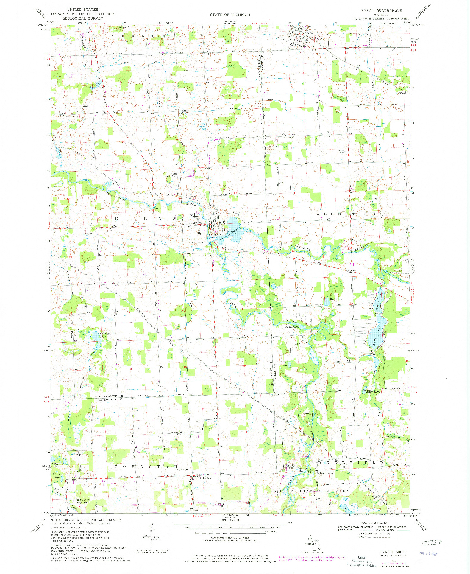 USGS 1:24000-SCALE QUADRANGLE FOR BYRON, MI 1969