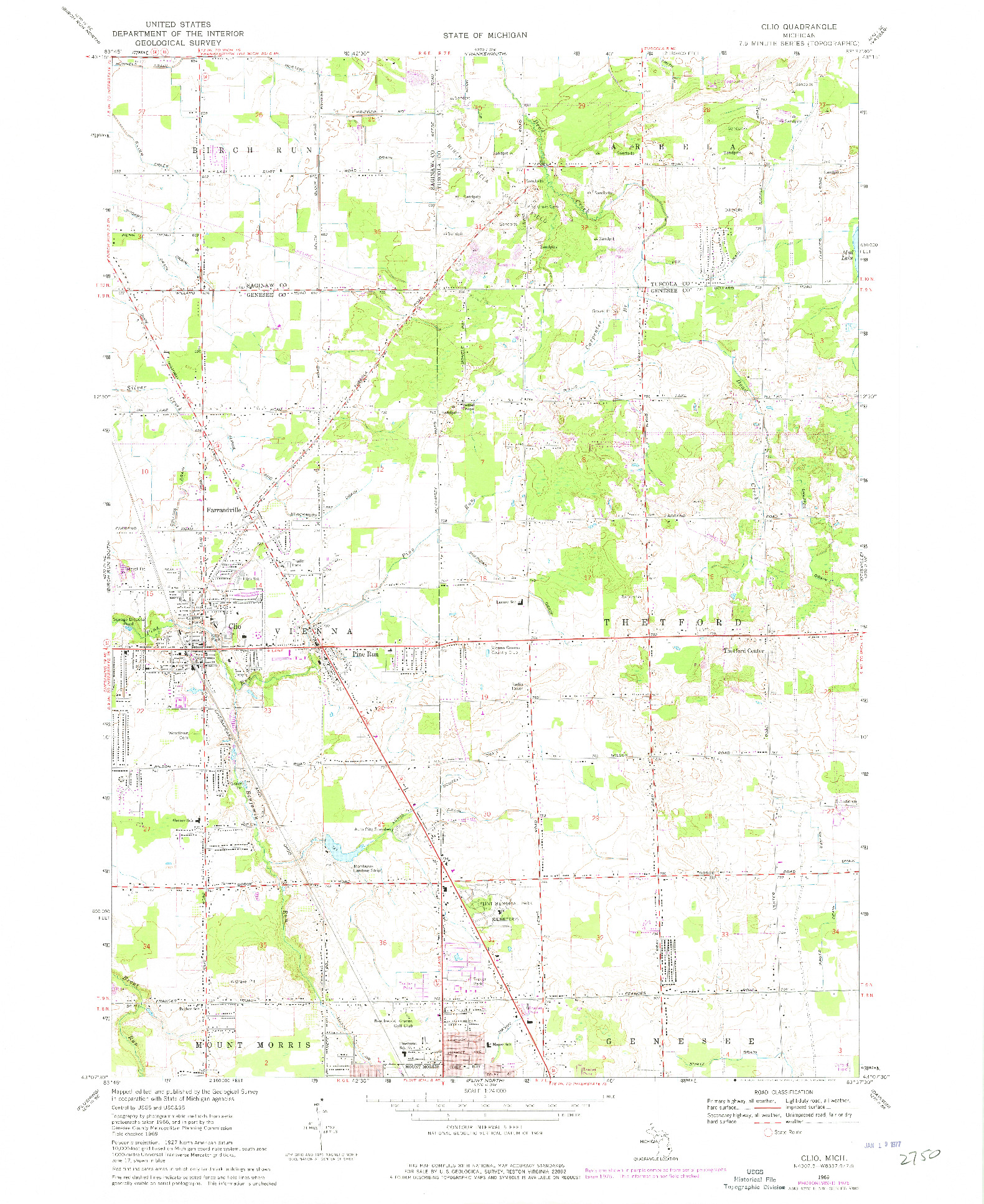 USGS 1:24000-SCALE QUADRANGLE FOR CLIO, MI 1969