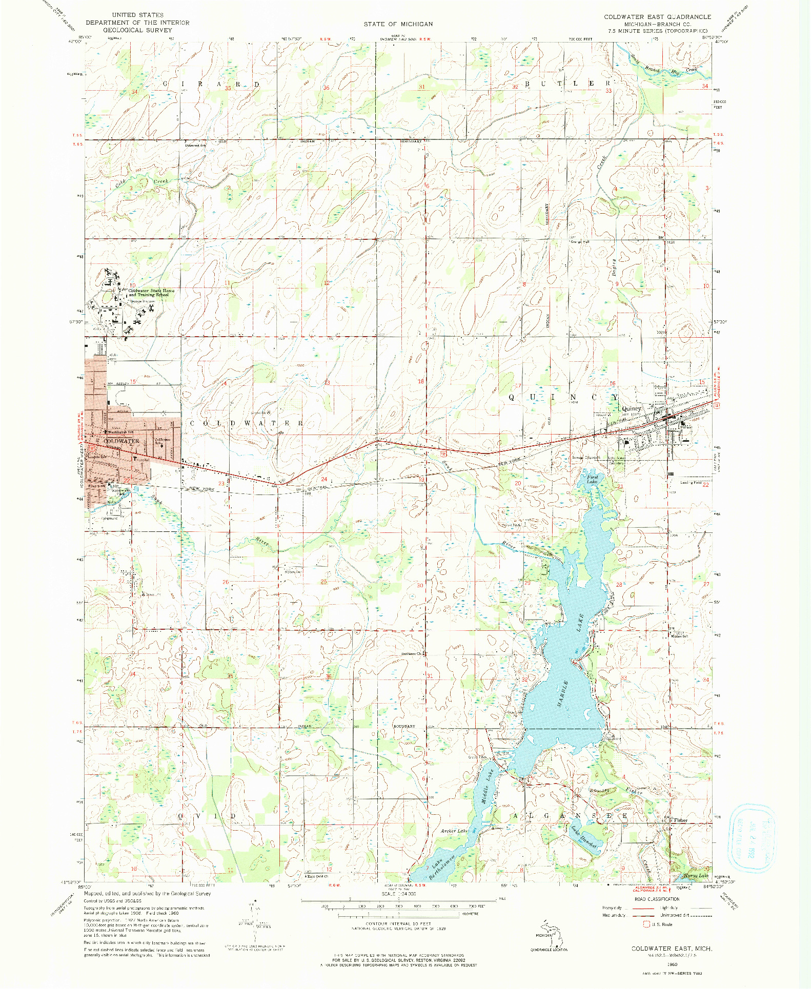USGS 1:24000-SCALE QUADRANGLE FOR COLDWATER EAST, MI 1960
