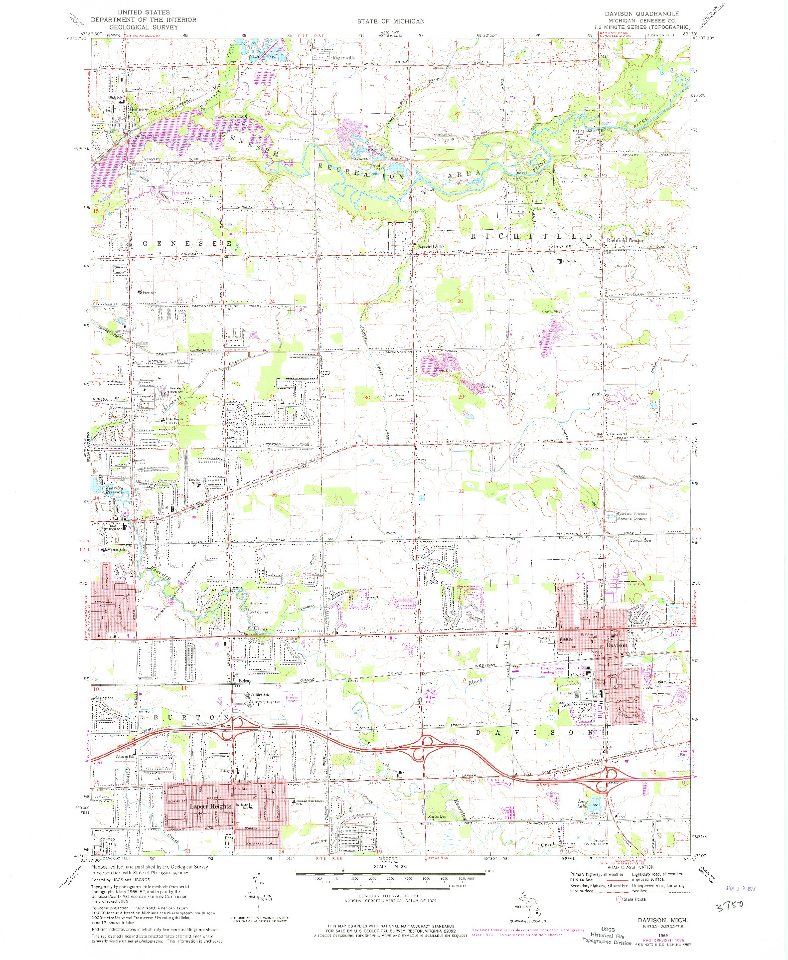 USGS 1:24000-SCALE QUADRANGLE FOR DAVISON, MI 1969