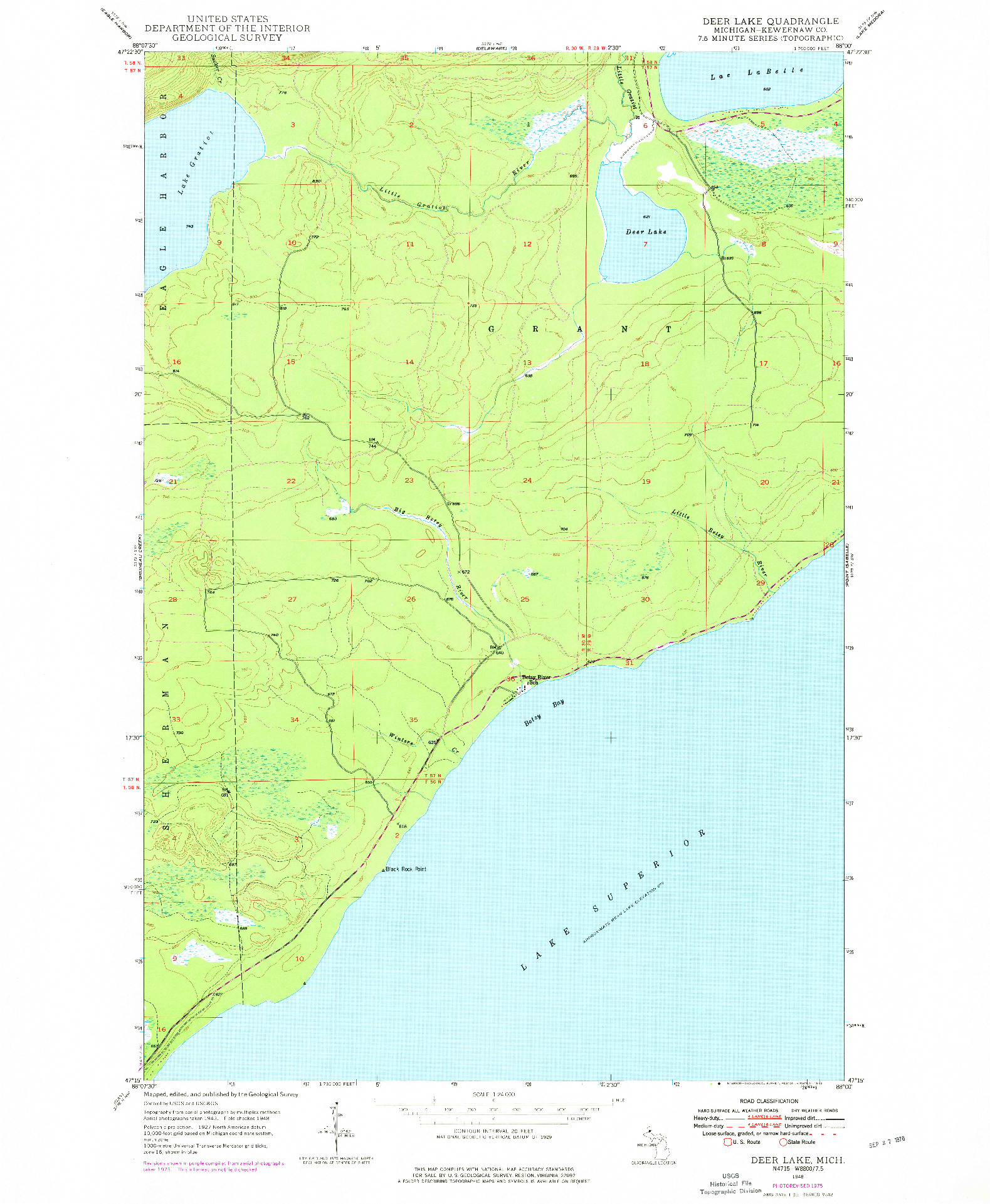 USGS 1:24000-SCALE QUADRANGLE FOR DEER LAKE, MI 1948