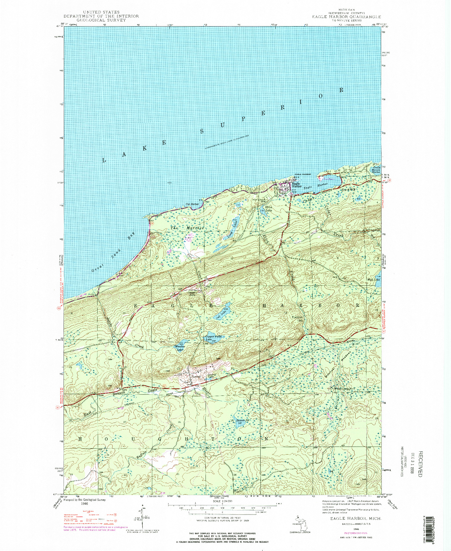 USGS 1:24000-SCALE QUADRANGLE FOR EAGLE HARBOR, MI 1946