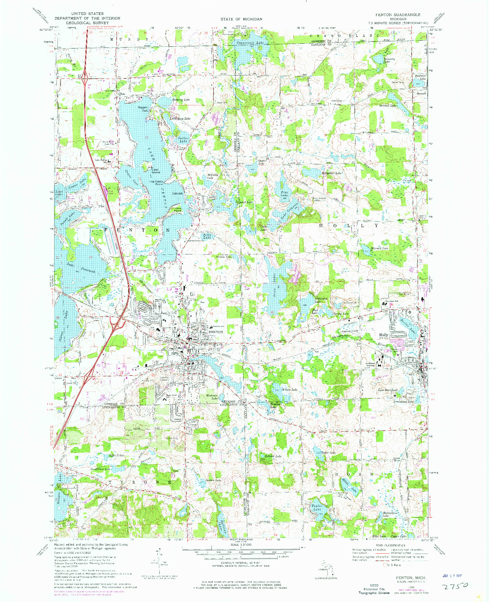 USGS 1:24000-SCALE QUADRANGLE FOR FENTON, MI 1969