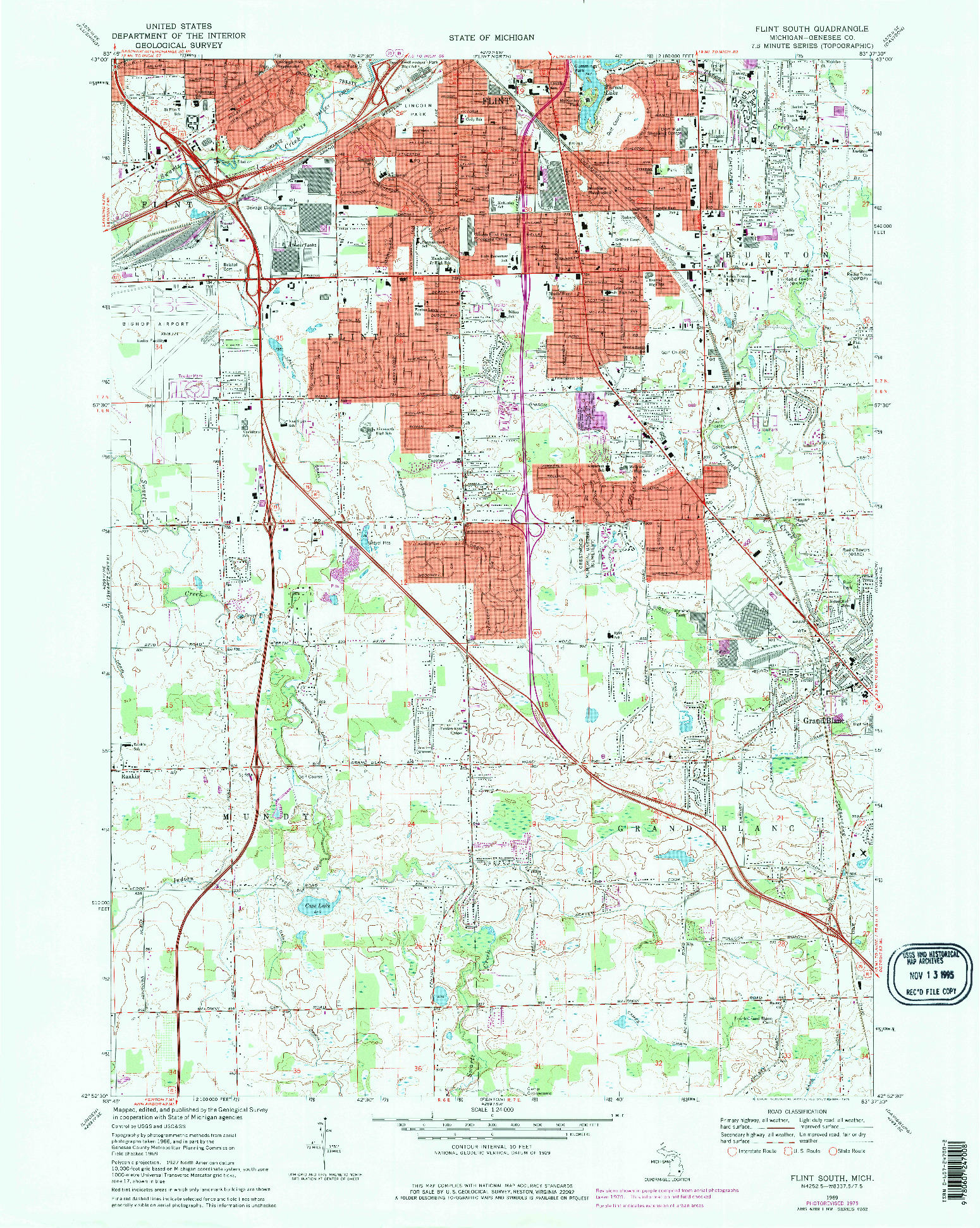 USGS 1:24000-SCALE QUADRANGLE FOR FLINT SOUTH, MI 1969