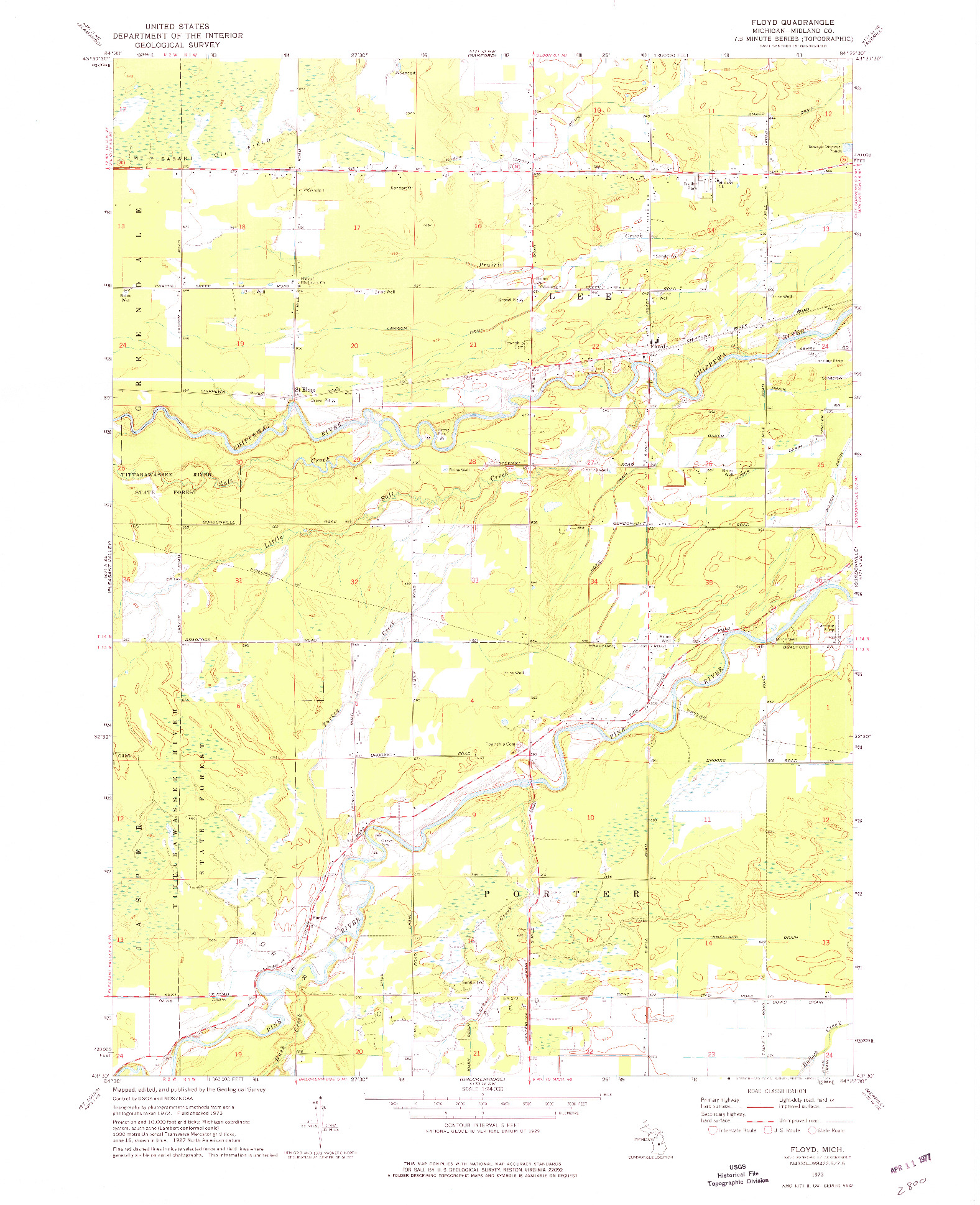 USGS 1:24000-SCALE QUADRANGLE FOR FLOYD, MI 1973