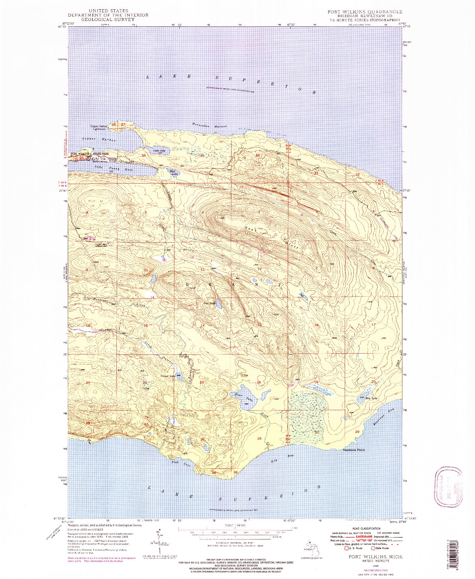 USGS 1:24000-SCALE QUADRANGLE FOR FORT WILKINS, MI 1948