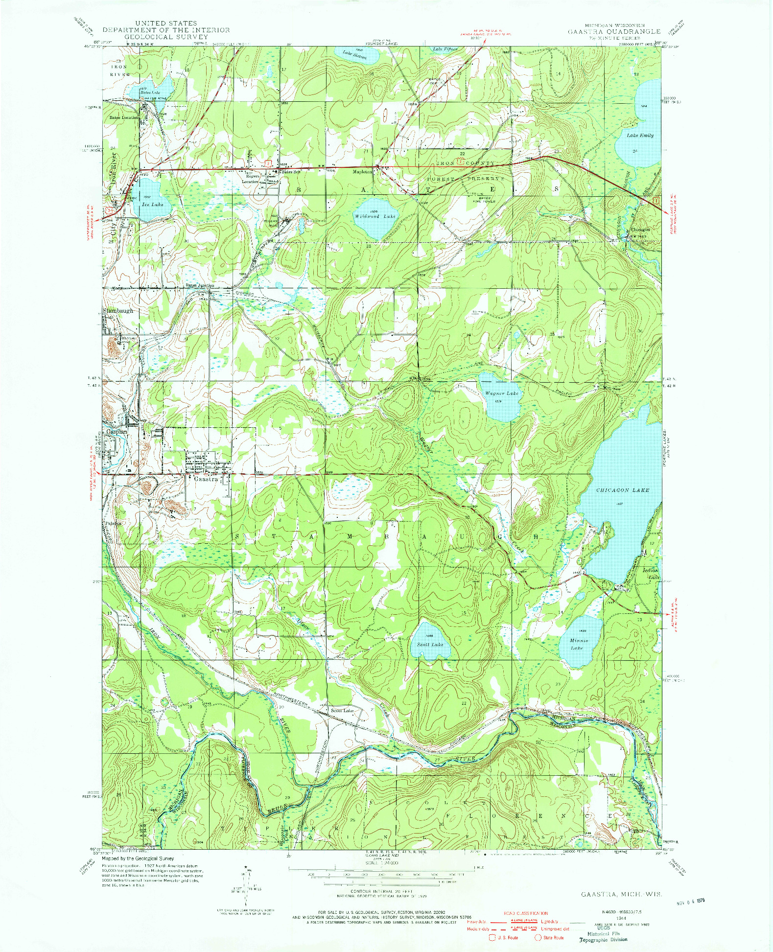 USGS 1:24000-SCALE QUADRANGLE FOR GAASTRA, MI 1944