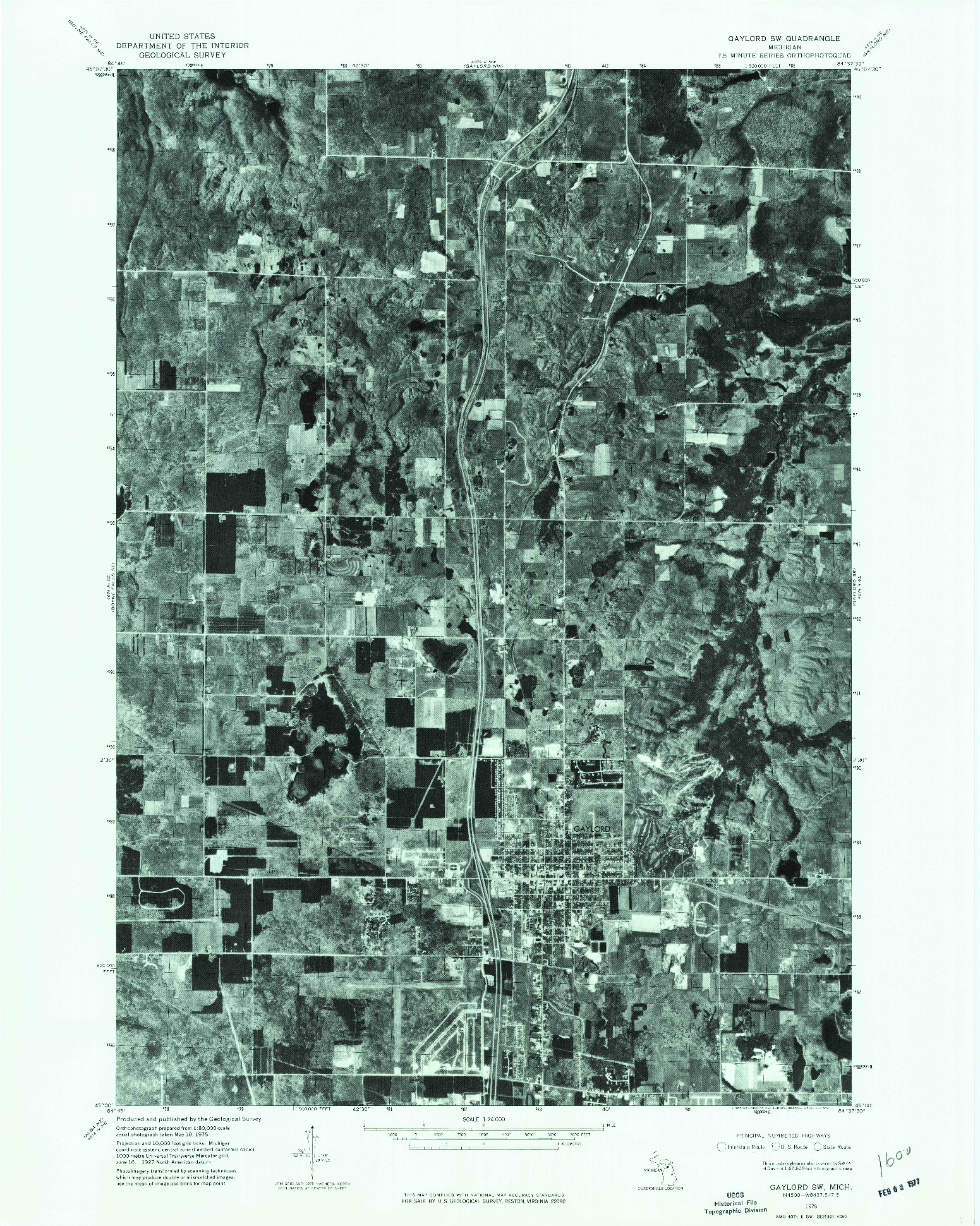 USGS 1:24000-SCALE QUADRANGLE FOR GAYLORD SW, MI 1975