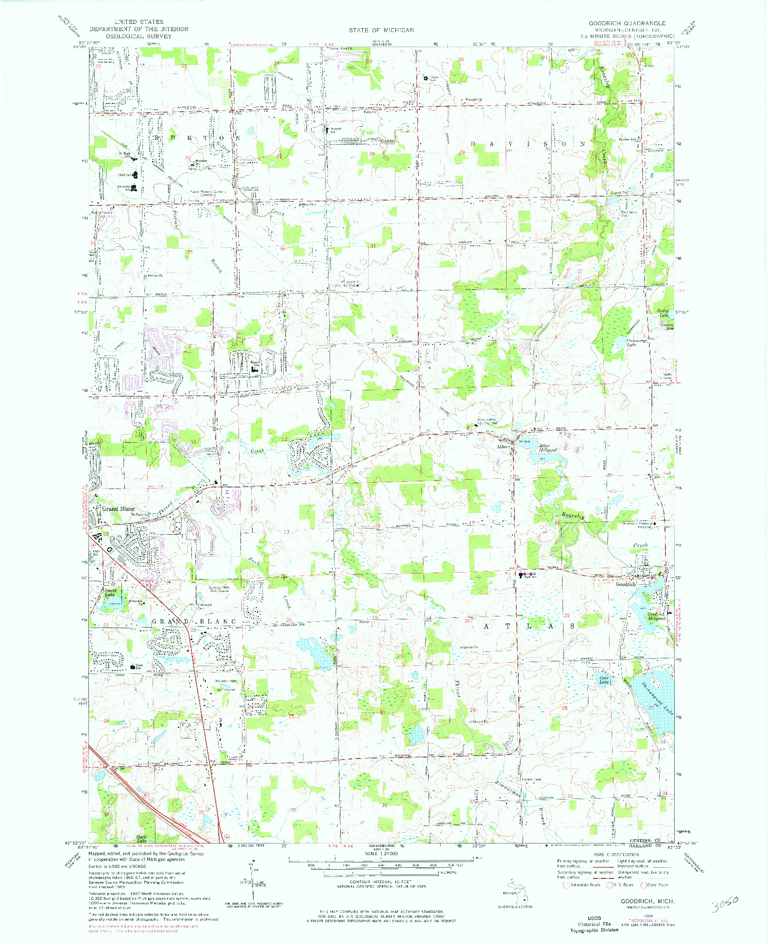 USGS 1:24000-SCALE QUADRANGLE FOR GOODRICH, MI 1969