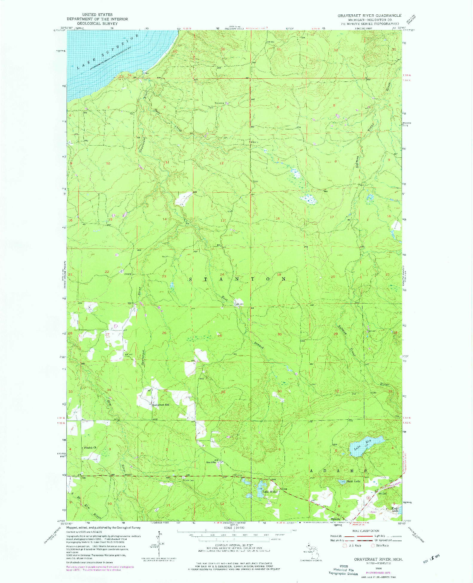 USGS 1:24000-SCALE QUADRANGLE FOR GRAVERAET RIVER, MI 1954