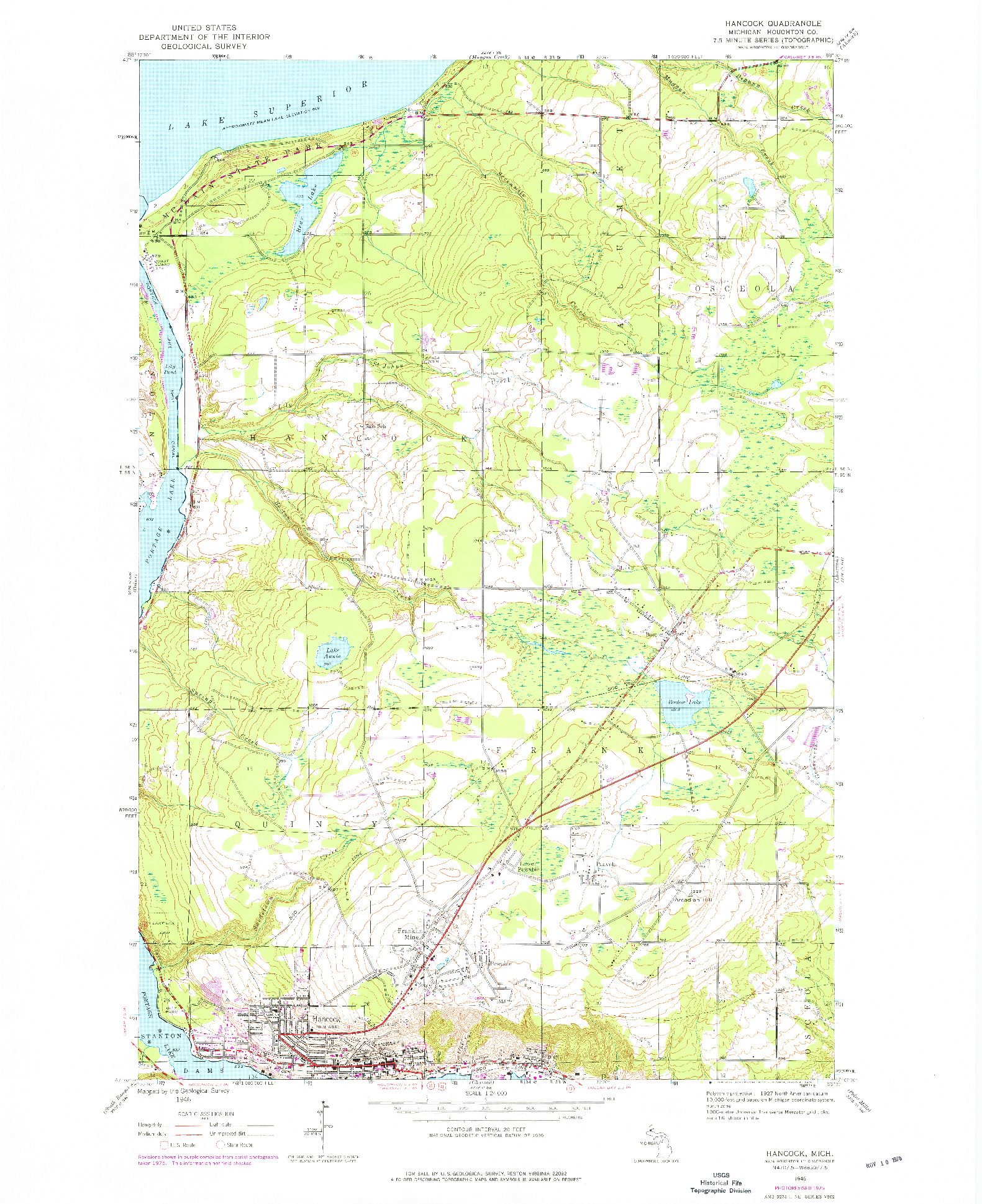 USGS 1:24000-SCALE QUADRANGLE FOR HANCOCK, MI 1946