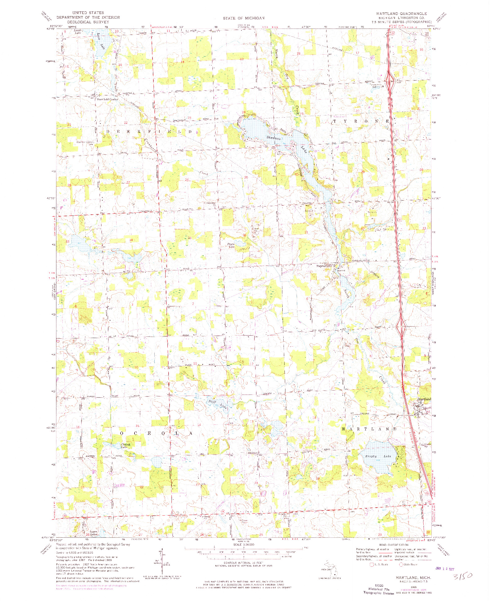 USGS 1:24000-SCALE QUADRANGLE FOR HARTLAND, MI 1968