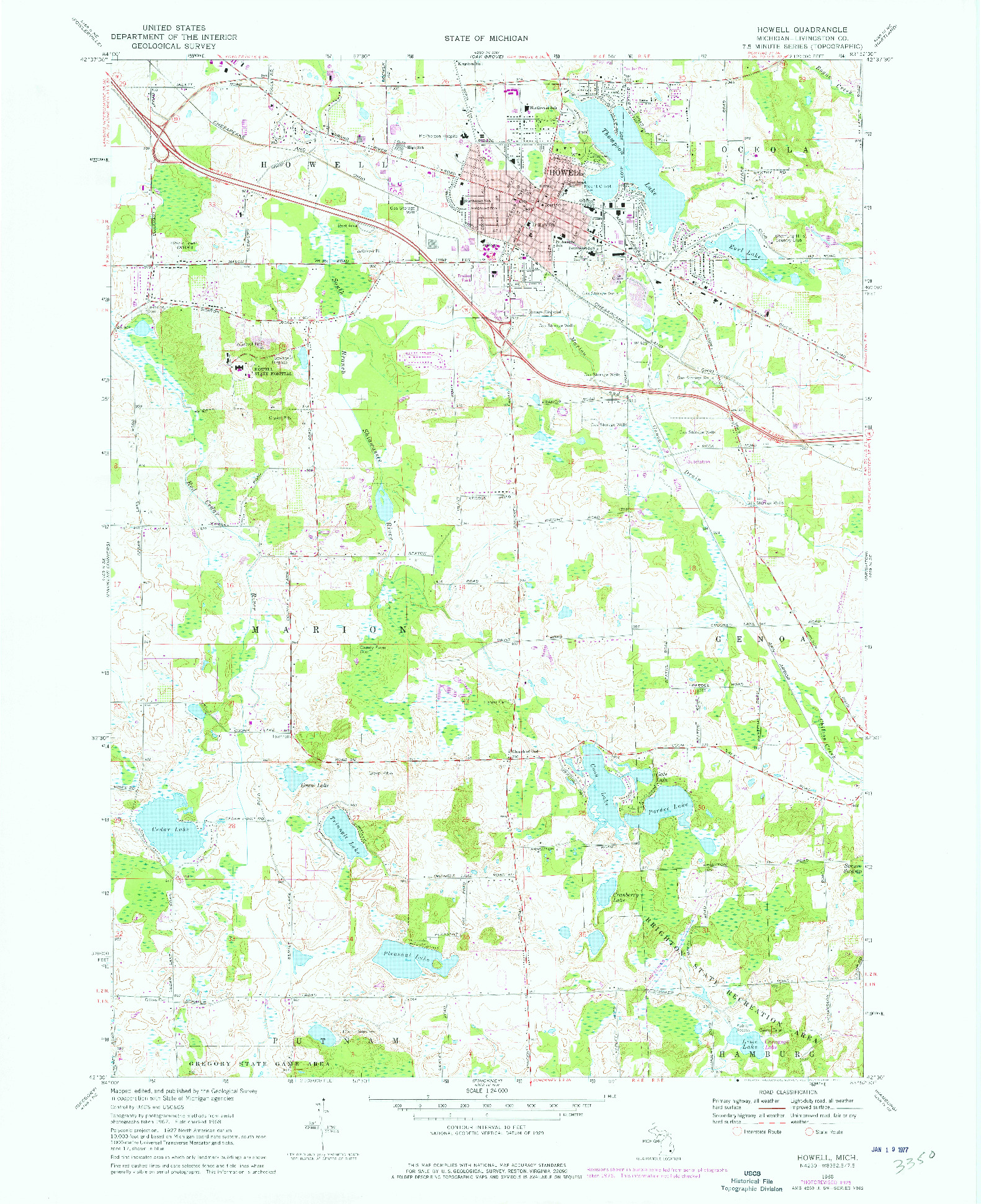 USGS 1:24000-SCALE QUADRANGLE FOR HOWELL, MI 1968