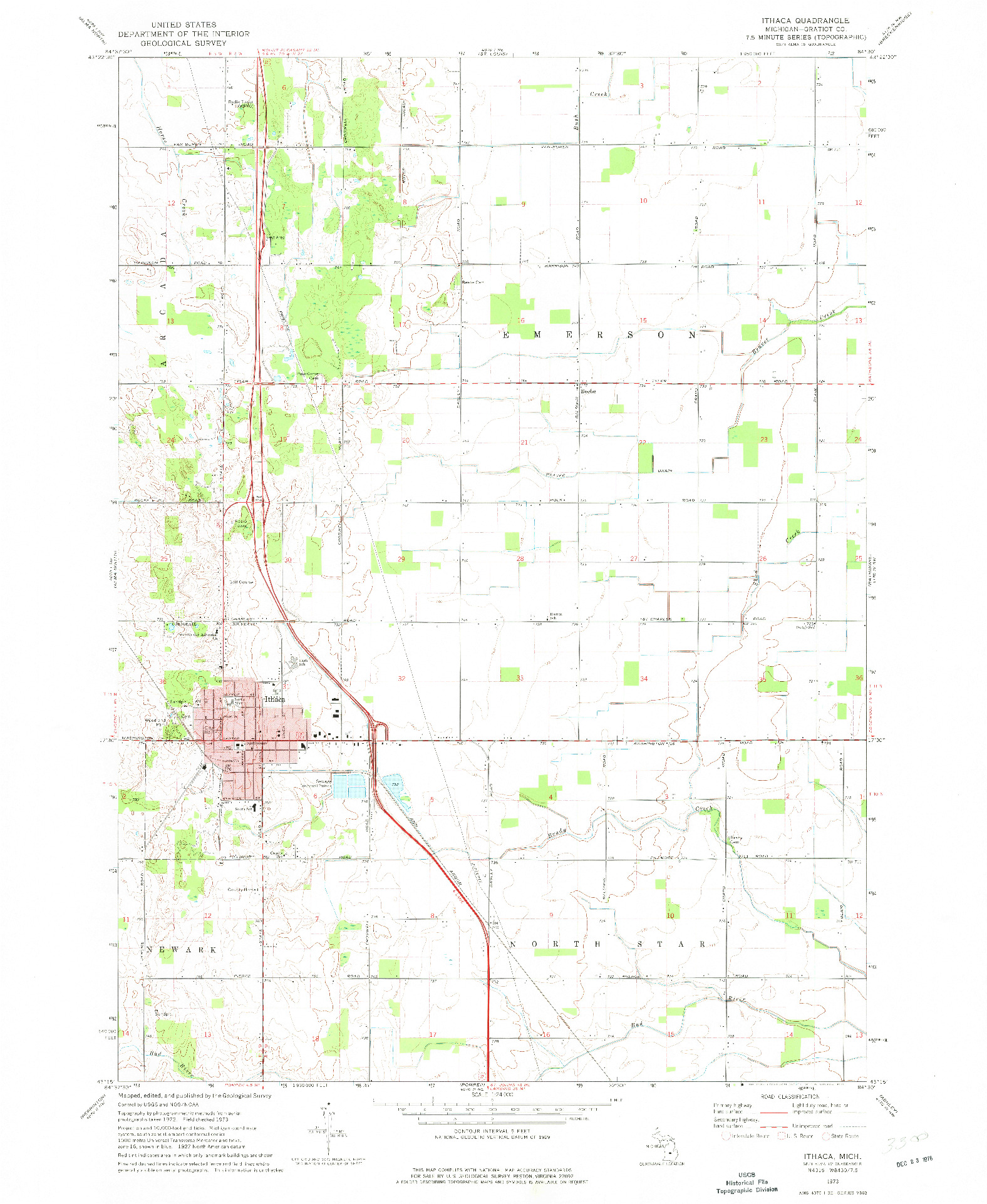 USGS 1:24000-SCALE QUADRANGLE FOR ITHACA, MI 1973