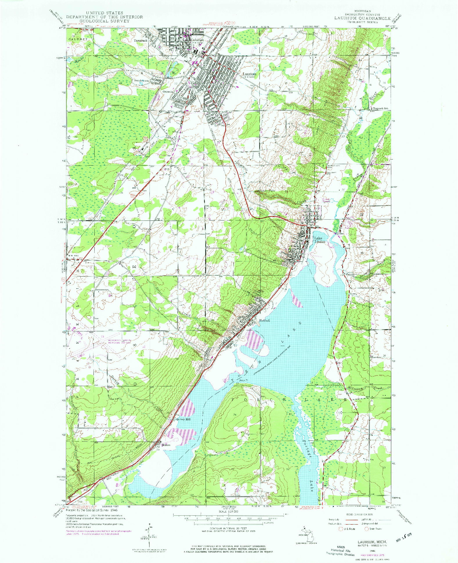 USGS 1:24000-SCALE QUADRANGLE FOR LAURIUM, MI 1946