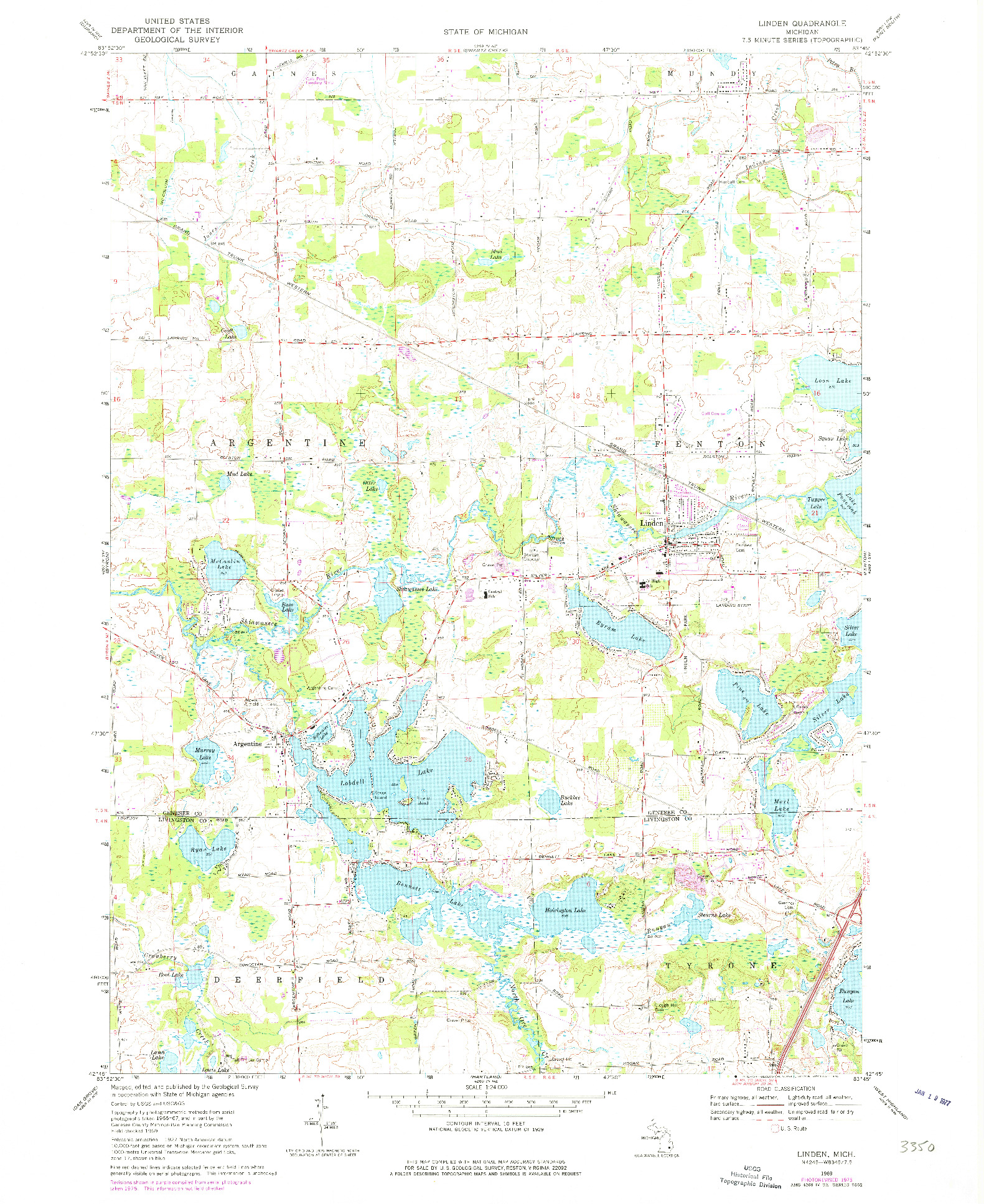 USGS 1:24000-SCALE QUADRANGLE FOR LINDEN, MI 1969