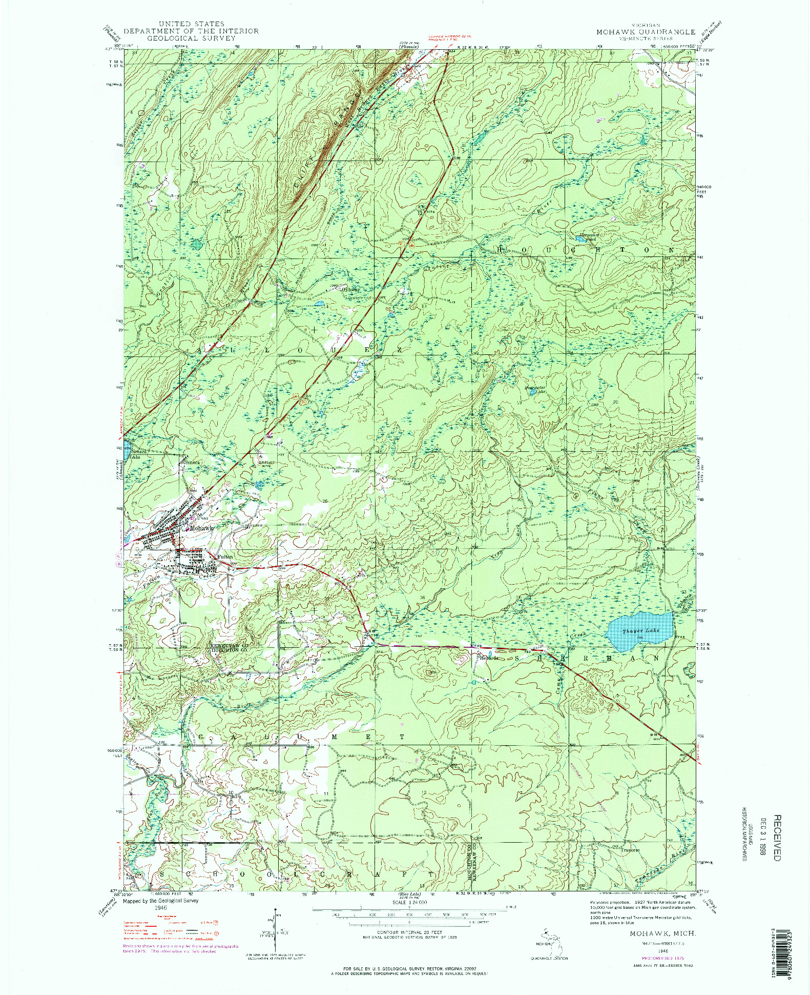 USGS 1:24000-SCALE QUADRANGLE FOR MOHAWK, MI 1946