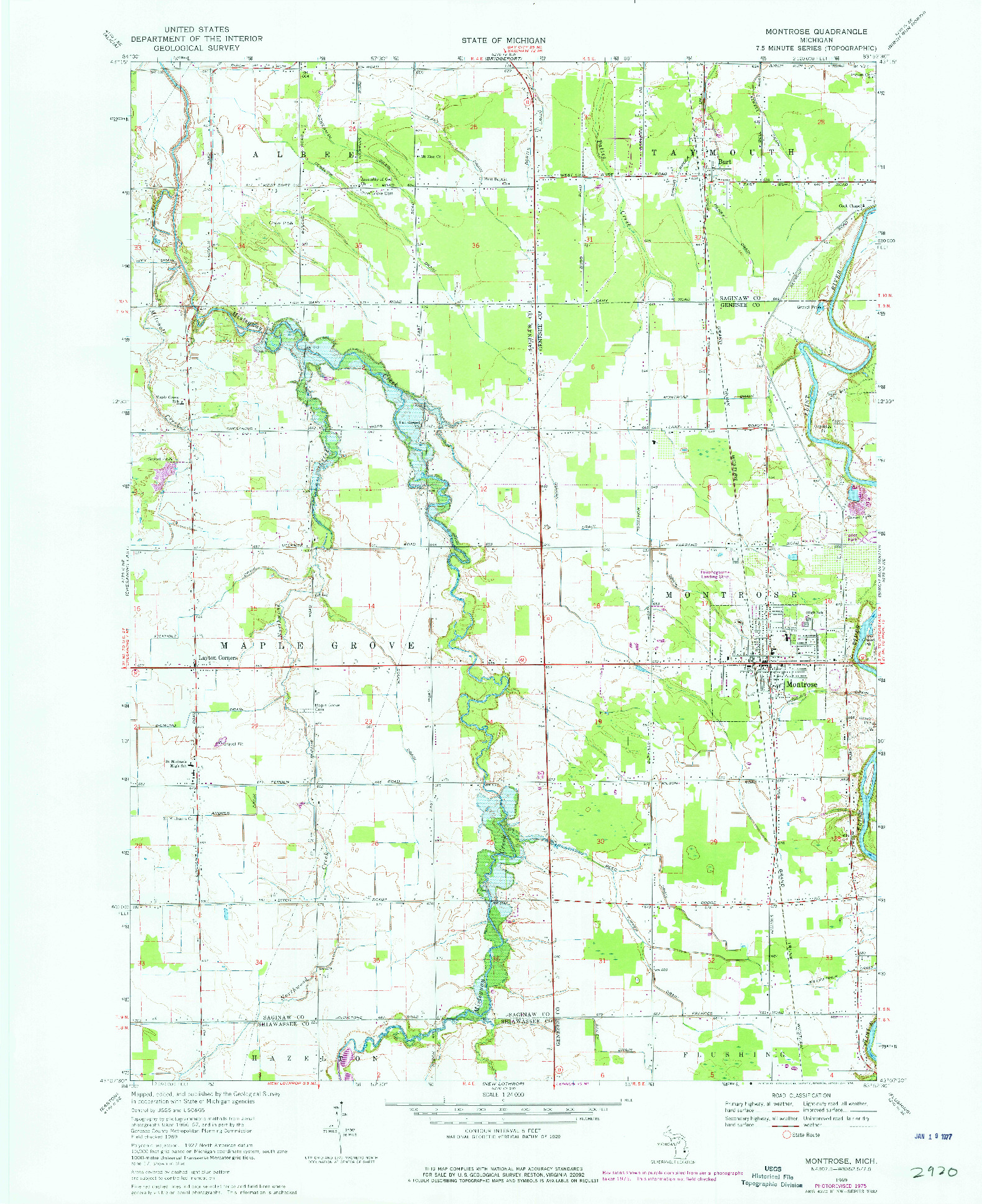 USGS 1:24000-SCALE QUADRANGLE FOR MONTROSE, MI 1969