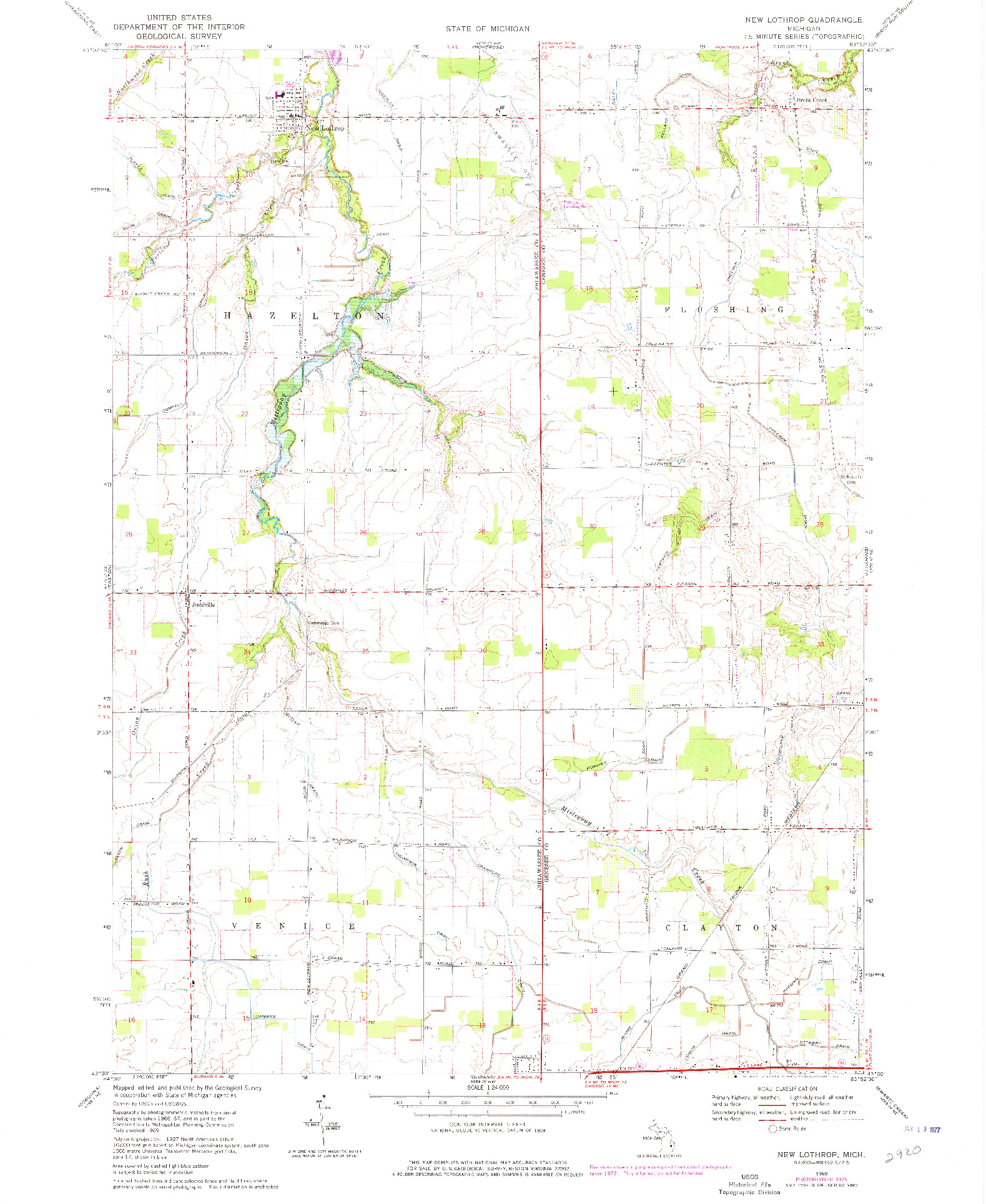 USGS 1:24000-SCALE QUADRANGLE FOR NEW LOTHROP, MI 1969