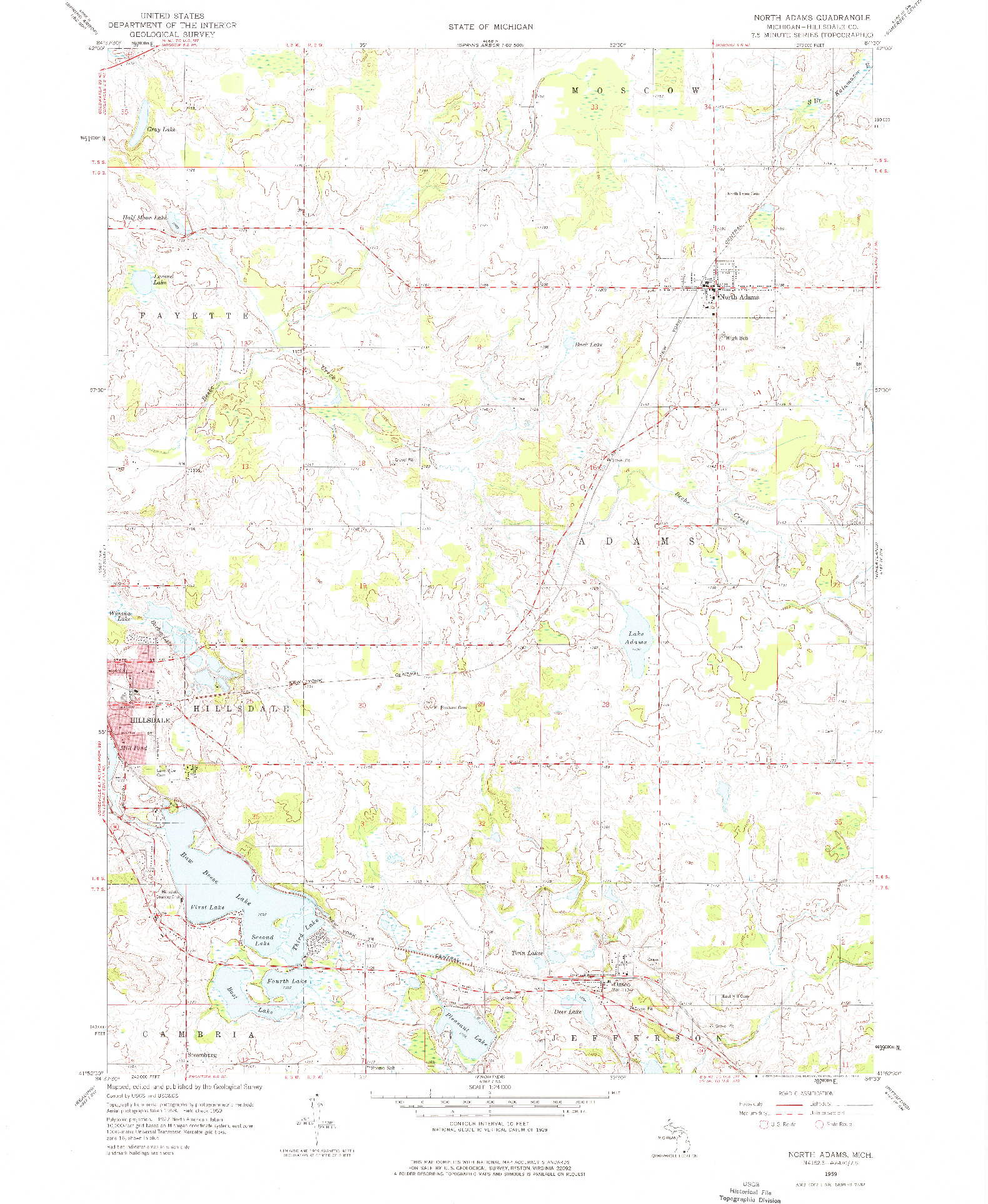 USGS 1:24000-SCALE QUADRANGLE FOR NORTH ADAMS, MI 1959