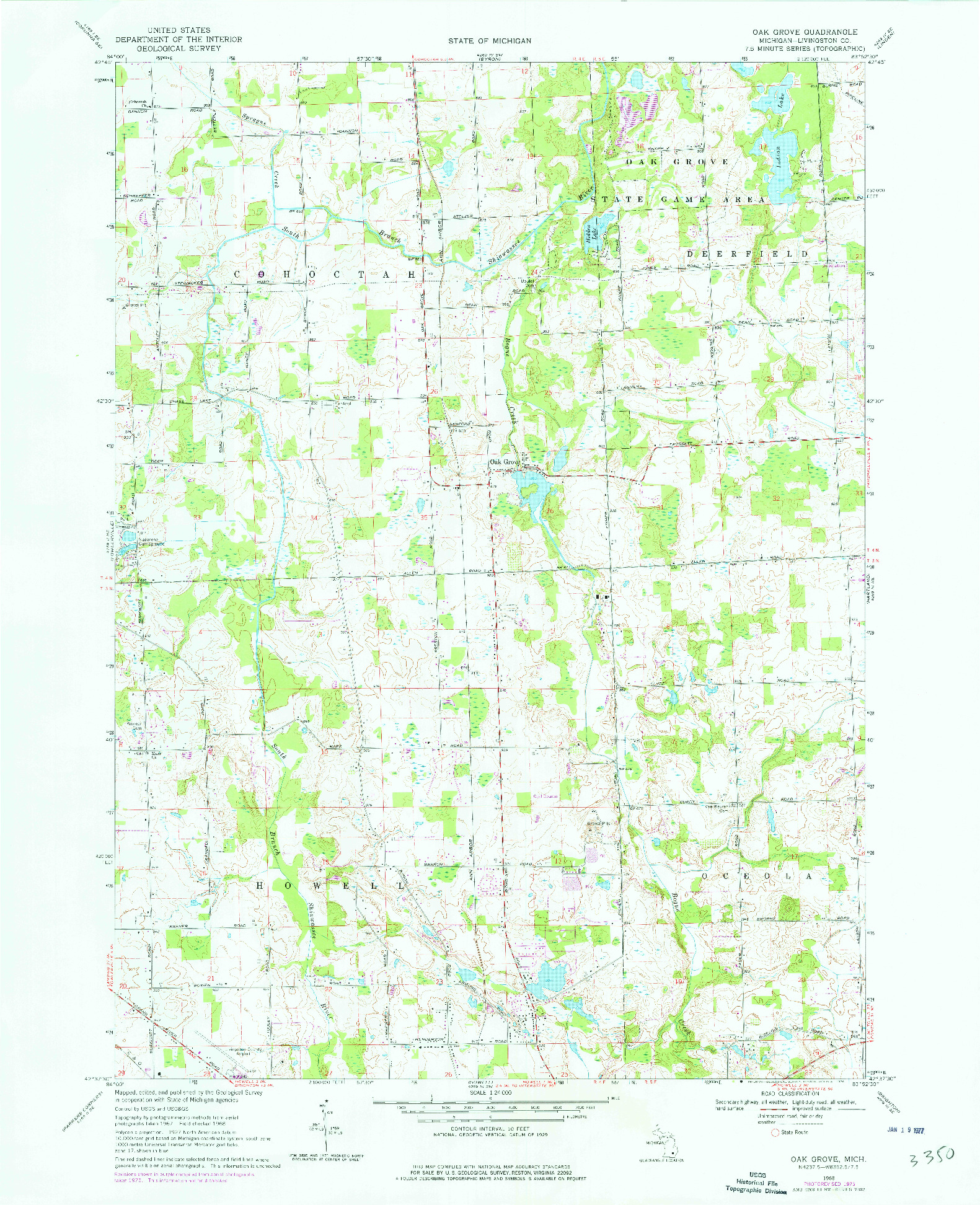 USGS 1:24000-SCALE QUADRANGLE FOR OAK GROVE, MI 1968