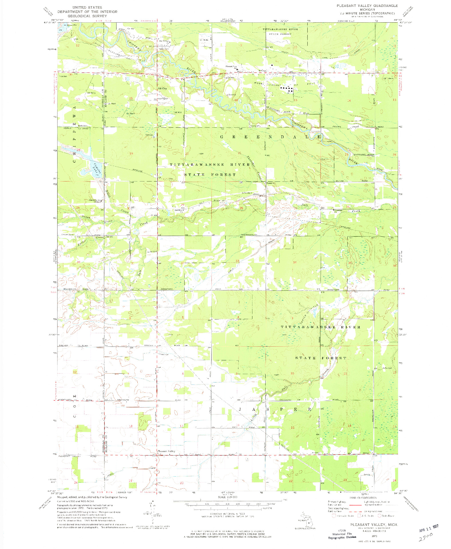 USGS 1:24000-SCALE QUADRANGLE FOR PLEASANT VALLEY, MI 1973