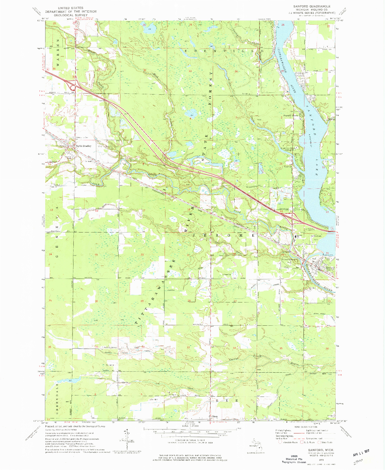 USGS 1:24000-SCALE QUADRANGLE FOR SANFORD, MI 1973