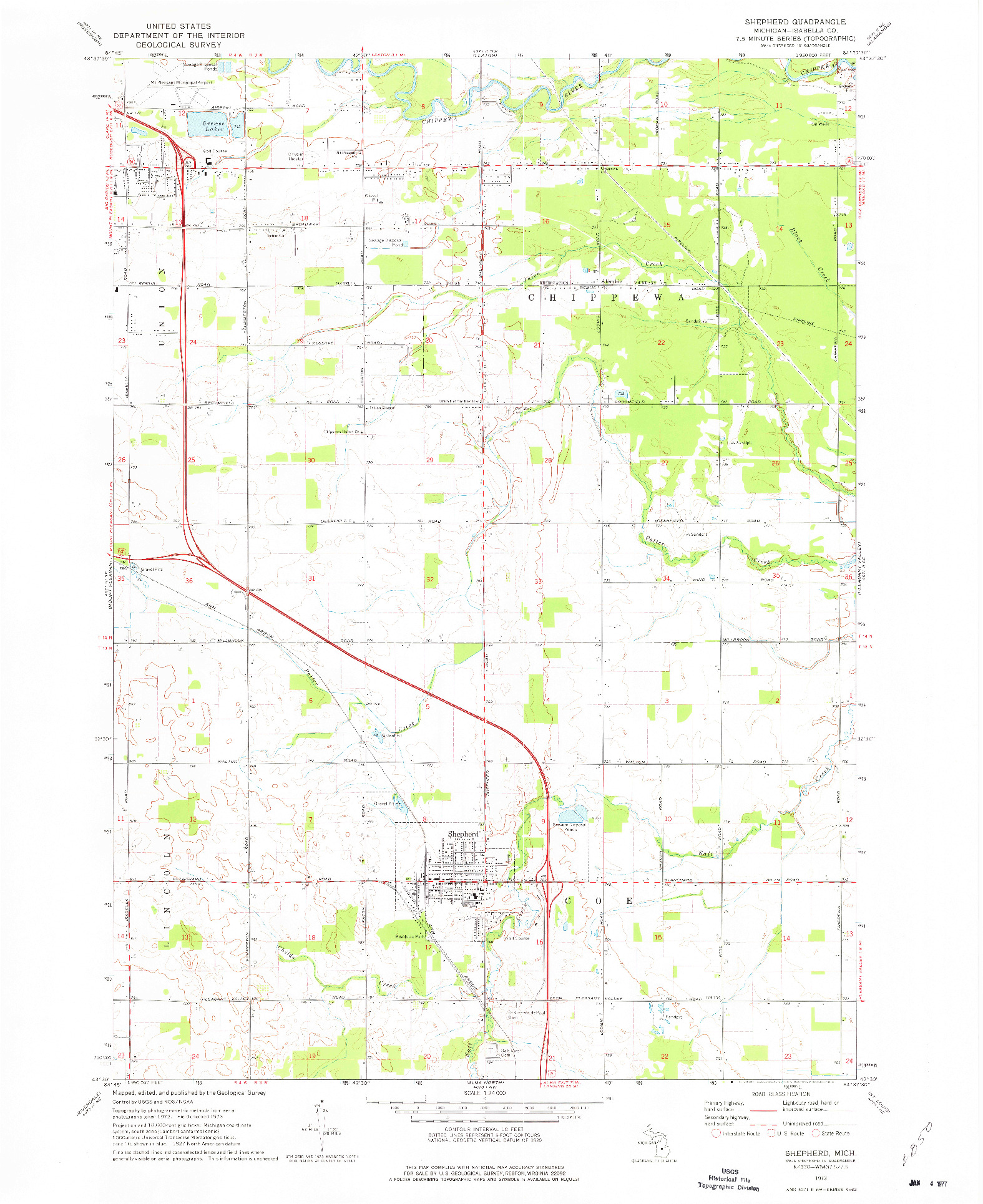 USGS 1:24000-SCALE QUADRANGLE FOR SHEPHERD, MI 1973