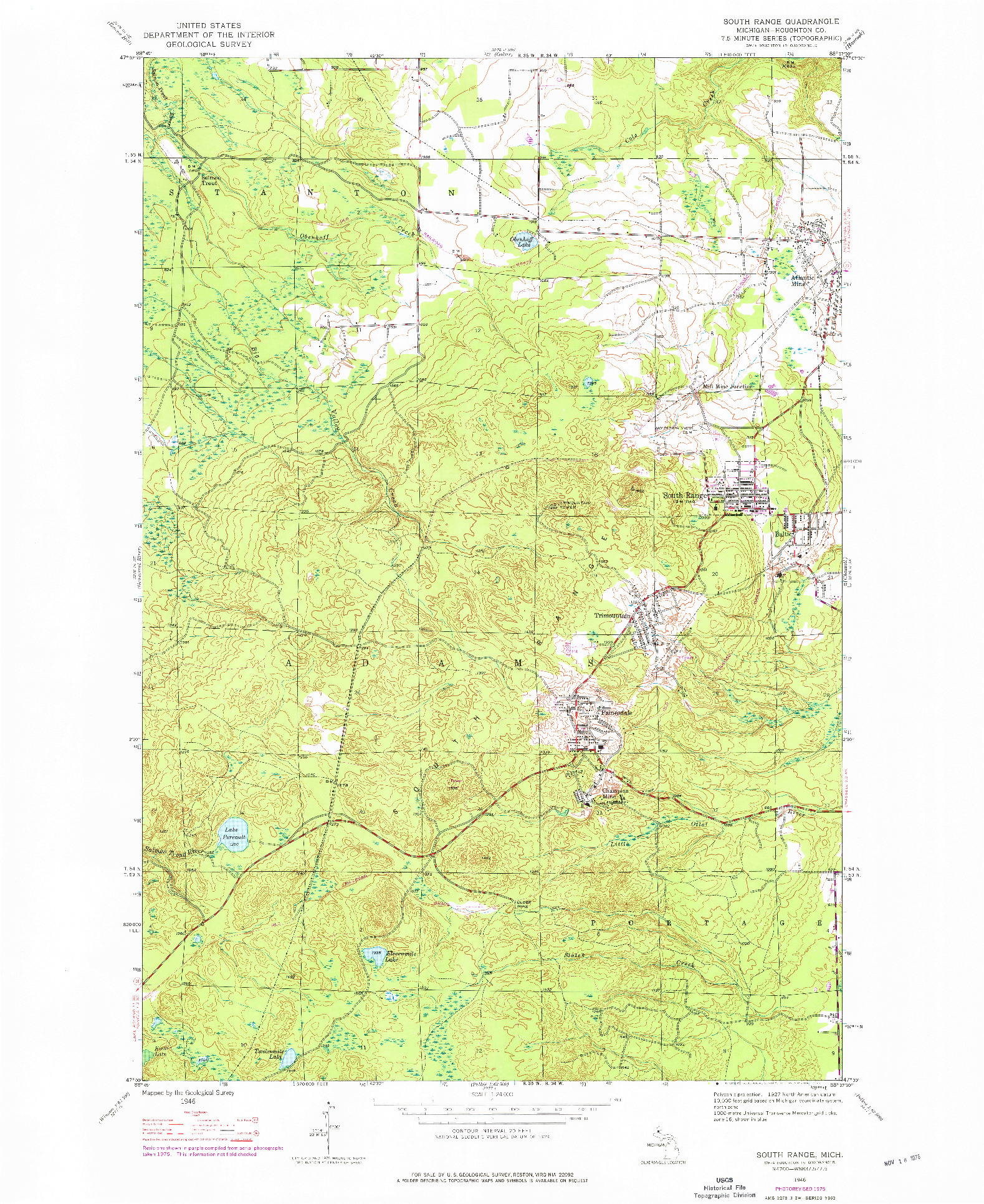 USGS 1:24000-SCALE QUADRANGLE FOR SOUTH RANGE, MI 1946