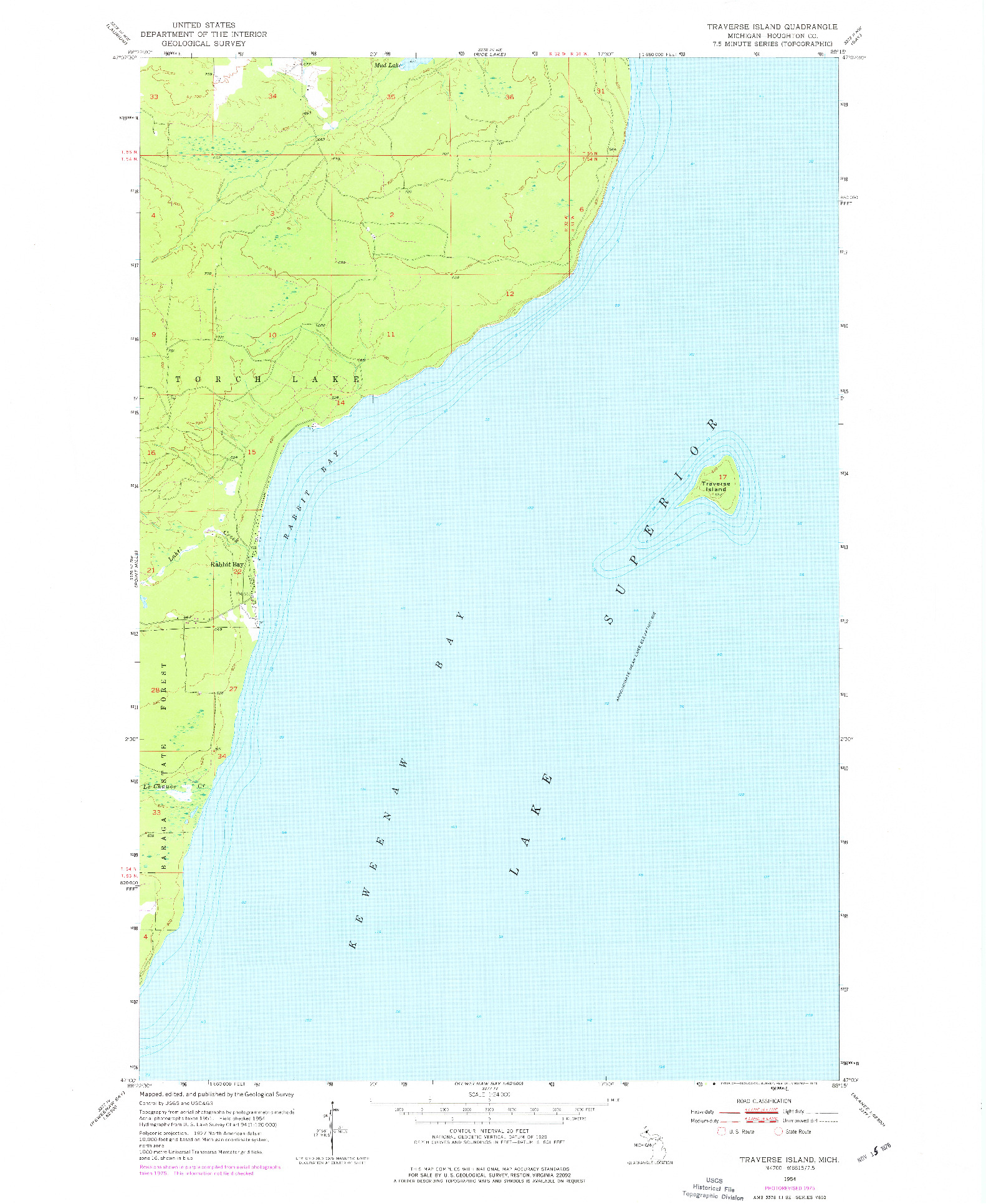 USGS 1:24000-SCALE QUADRANGLE FOR TRAVERSE ISLAND, MI 1954