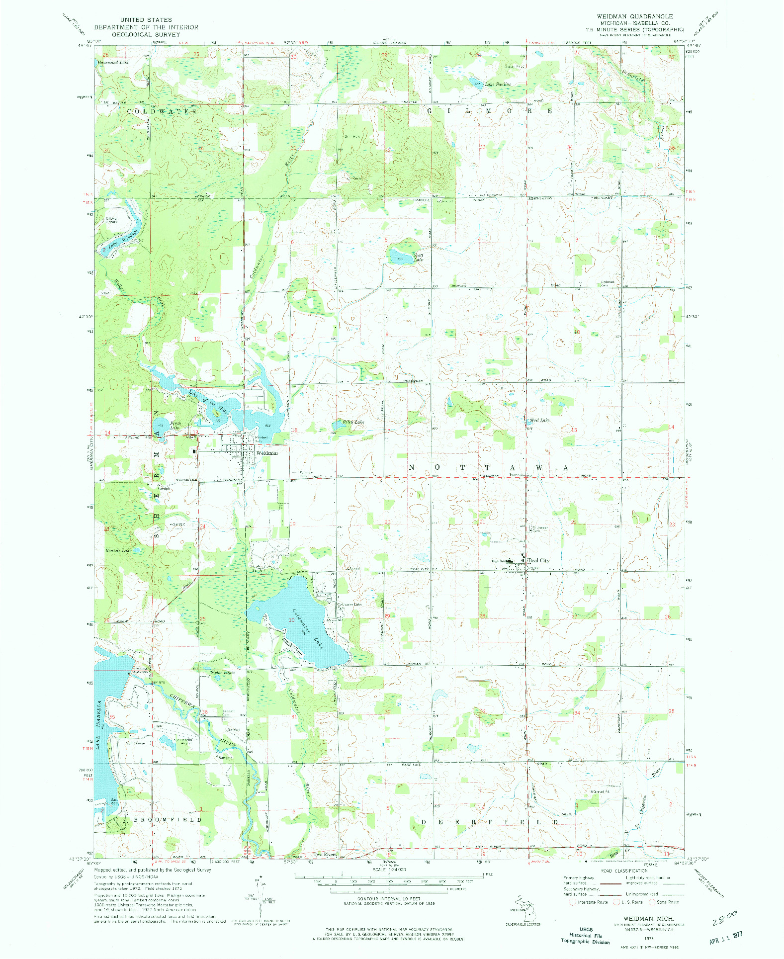 USGS 1:24000-SCALE QUADRANGLE FOR WEIDMAN, MI 1973