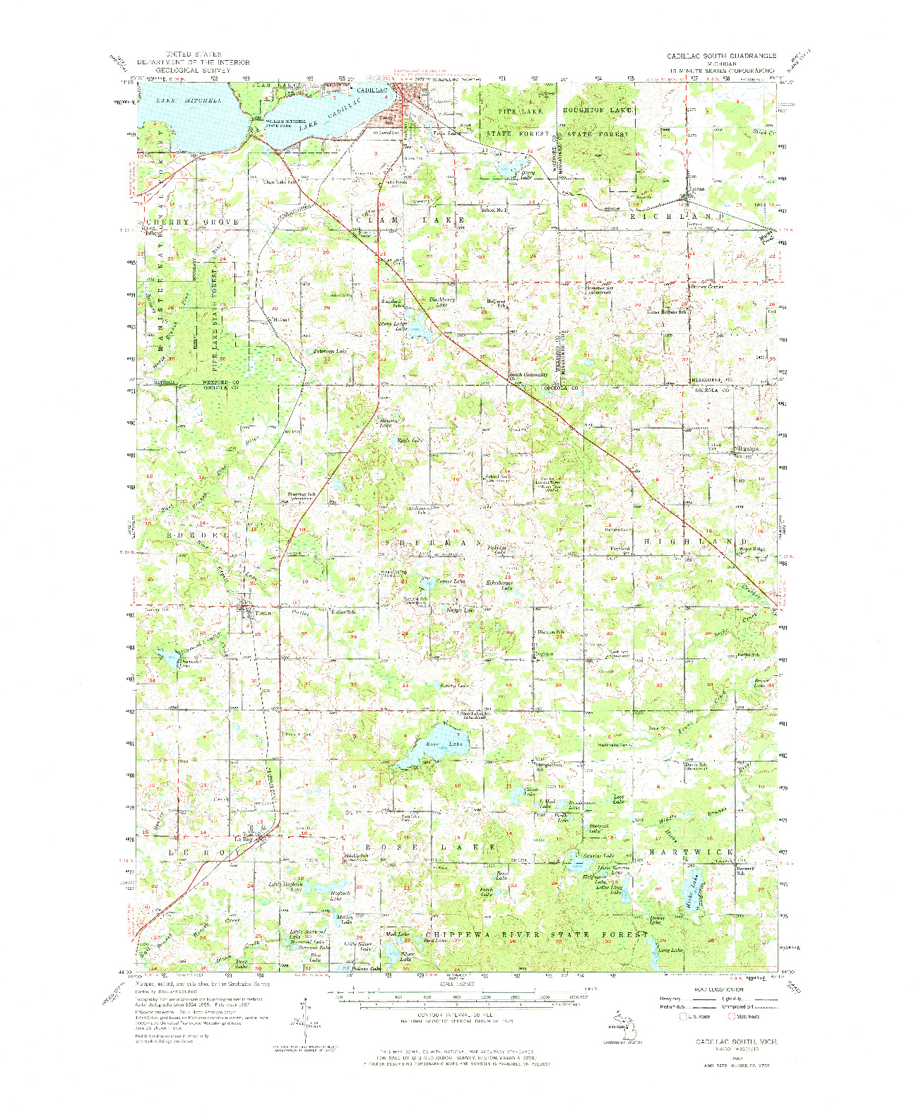 USGS 1:62500-SCALE QUADRANGLE FOR CADILLAC SOUTH, MI 1957