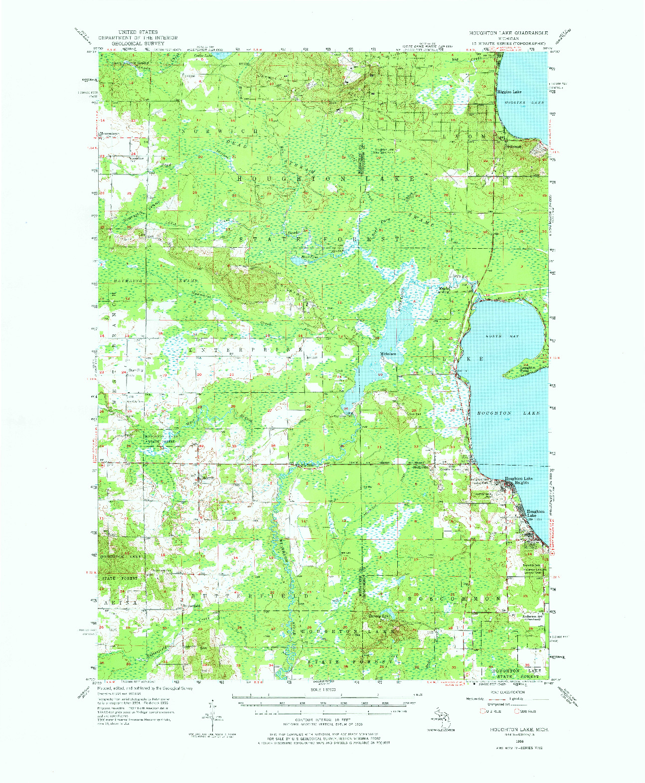 USGS 1:62500-SCALE QUADRANGLE FOR HOUGHTON LAKE, MI 1956