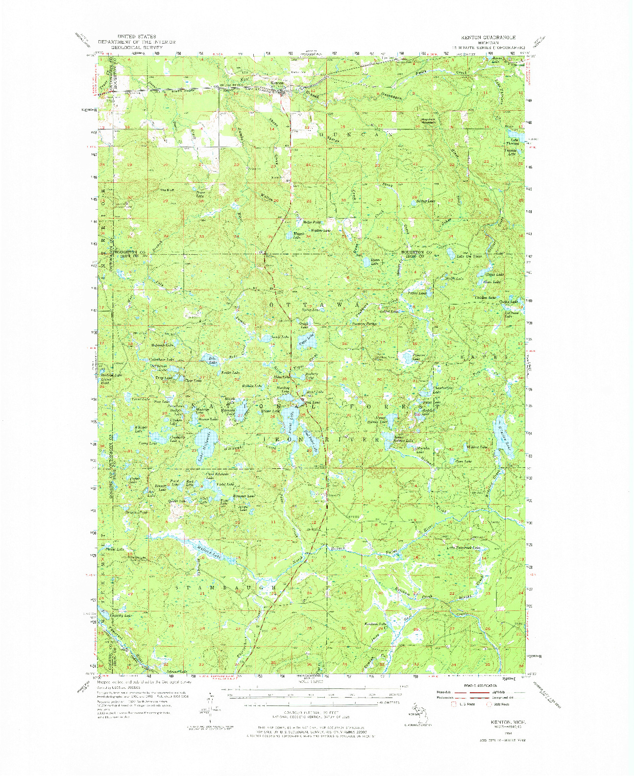 USGS 1:62500-SCALE QUADRANGLE FOR KENTON, MI 1954
