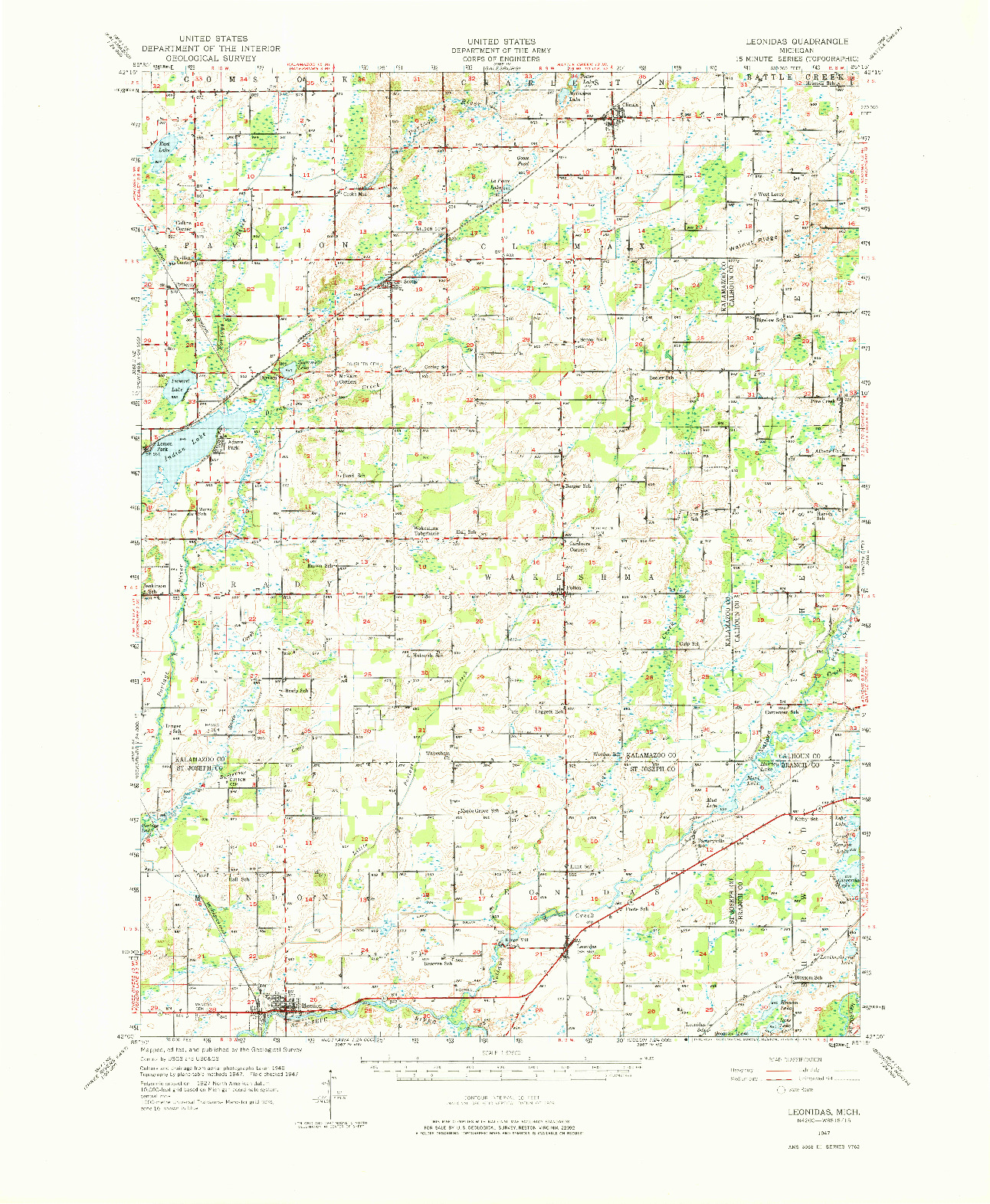 USGS 1:62500-SCALE QUADRANGLE FOR LEONIDAS, MI 1947